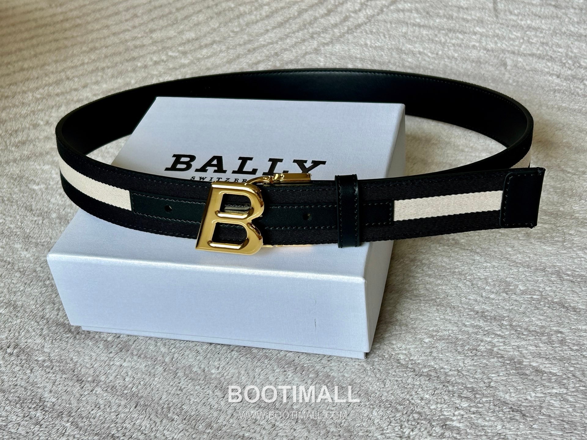 발리 캔버스 송아지가죽 트레인스트라이프 캐주얼 벨트 Bally Canvas Calfskin Train Stripe Casual Belt 3.5cm 6