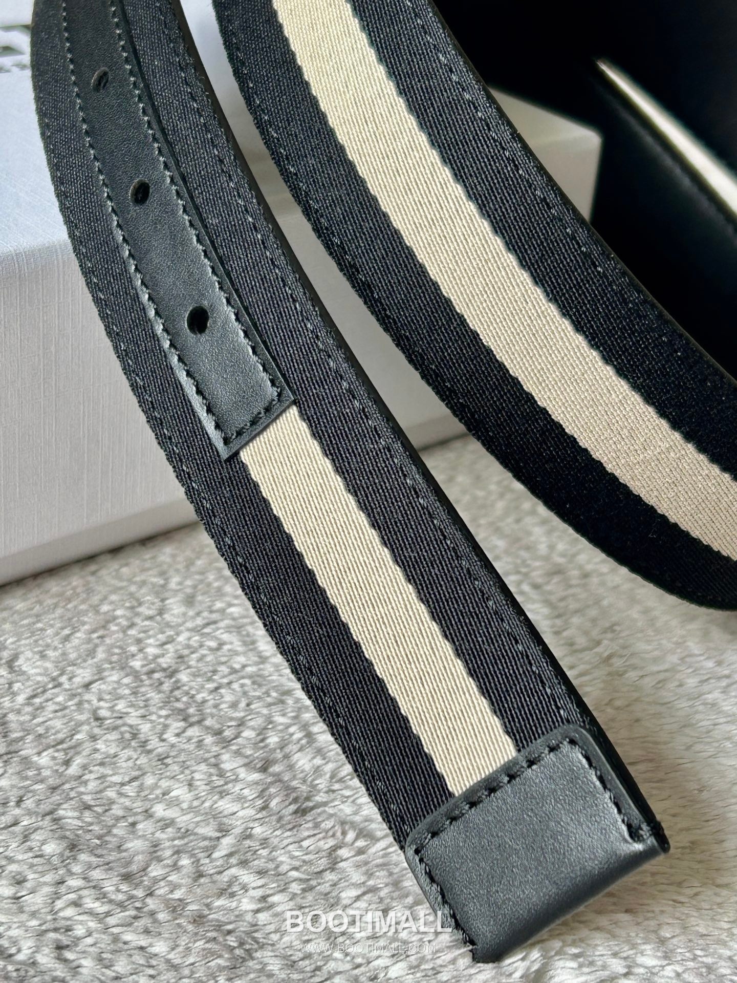 발리 캔버스 송아지가죽 트레인스트라이프 캐주얼 벨트 Bally Canvas Calfskin Train Stripe Casual Belt 3.5cm 7