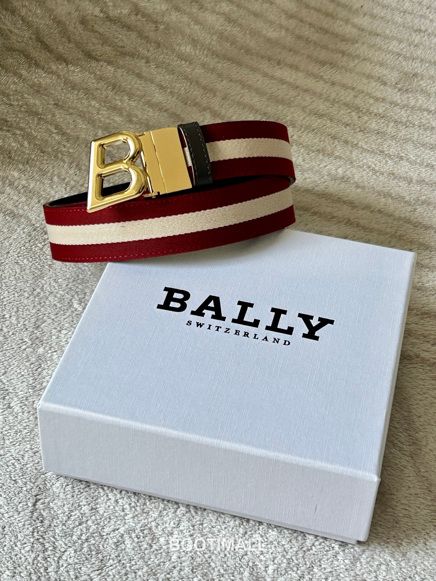 발리 캔버스 송아지가죽 트레인스트라이프 캐주얼 벨트 Bally Canvas Calfskin Train Stripe Casual Belt 3.5cm 1