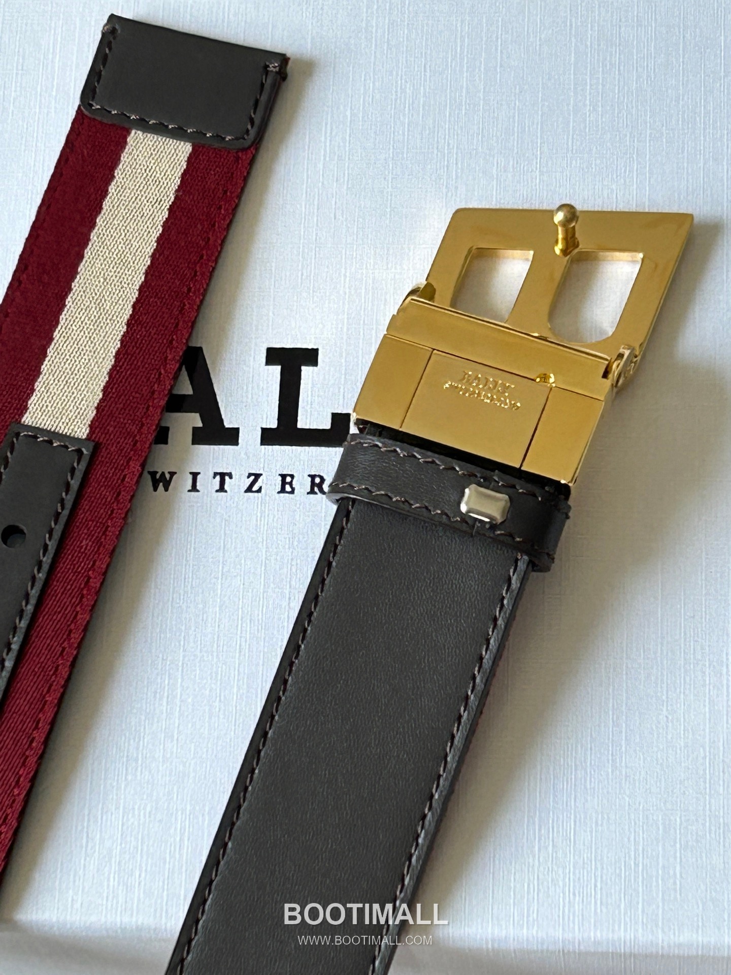 발리 캔버스 송아지가죽 트레인스트라이프 캐주얼 벨트 Bally Canvas Calfskin Train Stripe Casual Belt 3.5cm 4