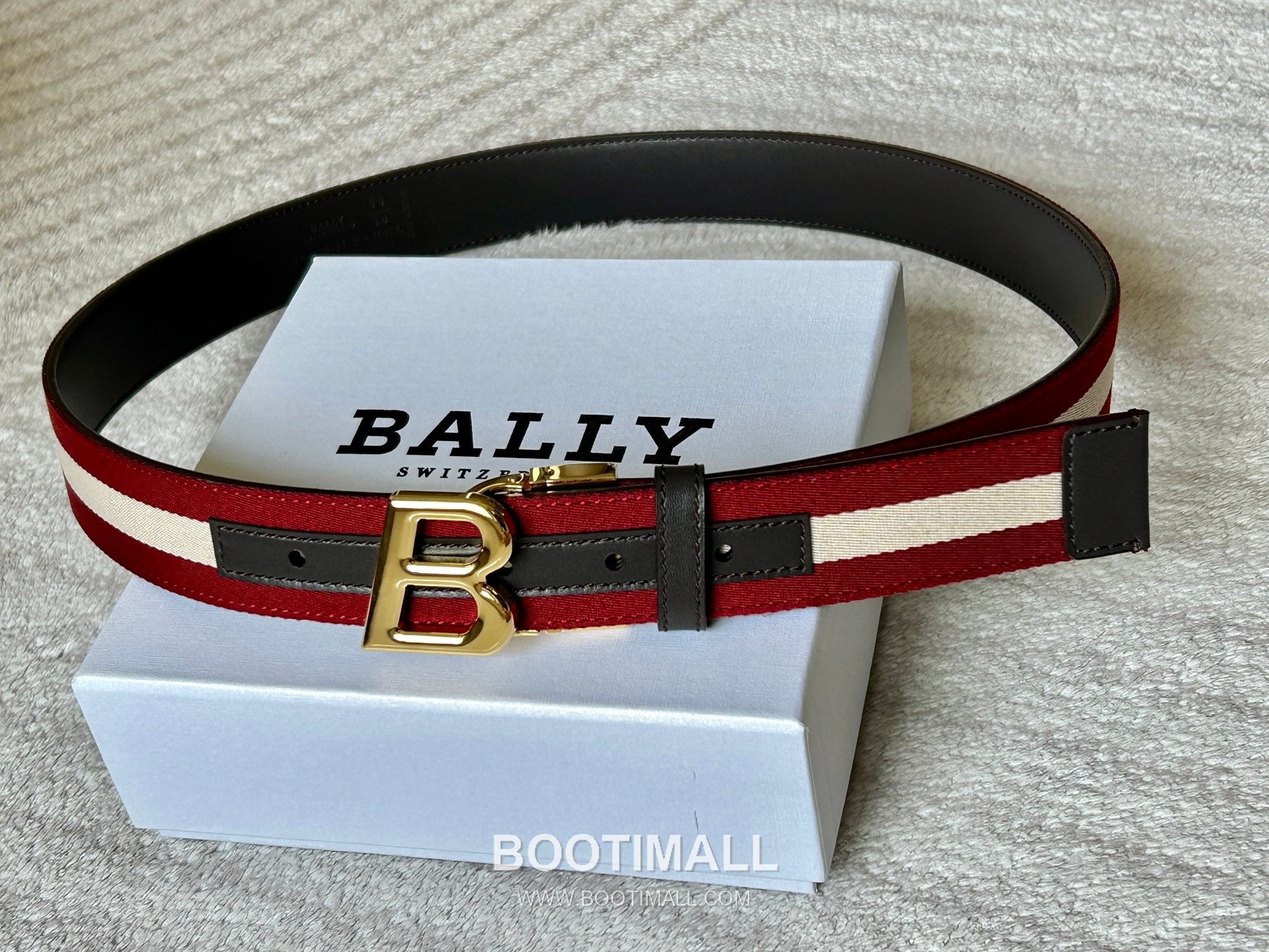 발리 캔버스 송아지가죽 트레인스트라이프 캐주얼 벨트 Bally Canvas Calfskin Train Stripe Casual Belt 3.5cm 6
