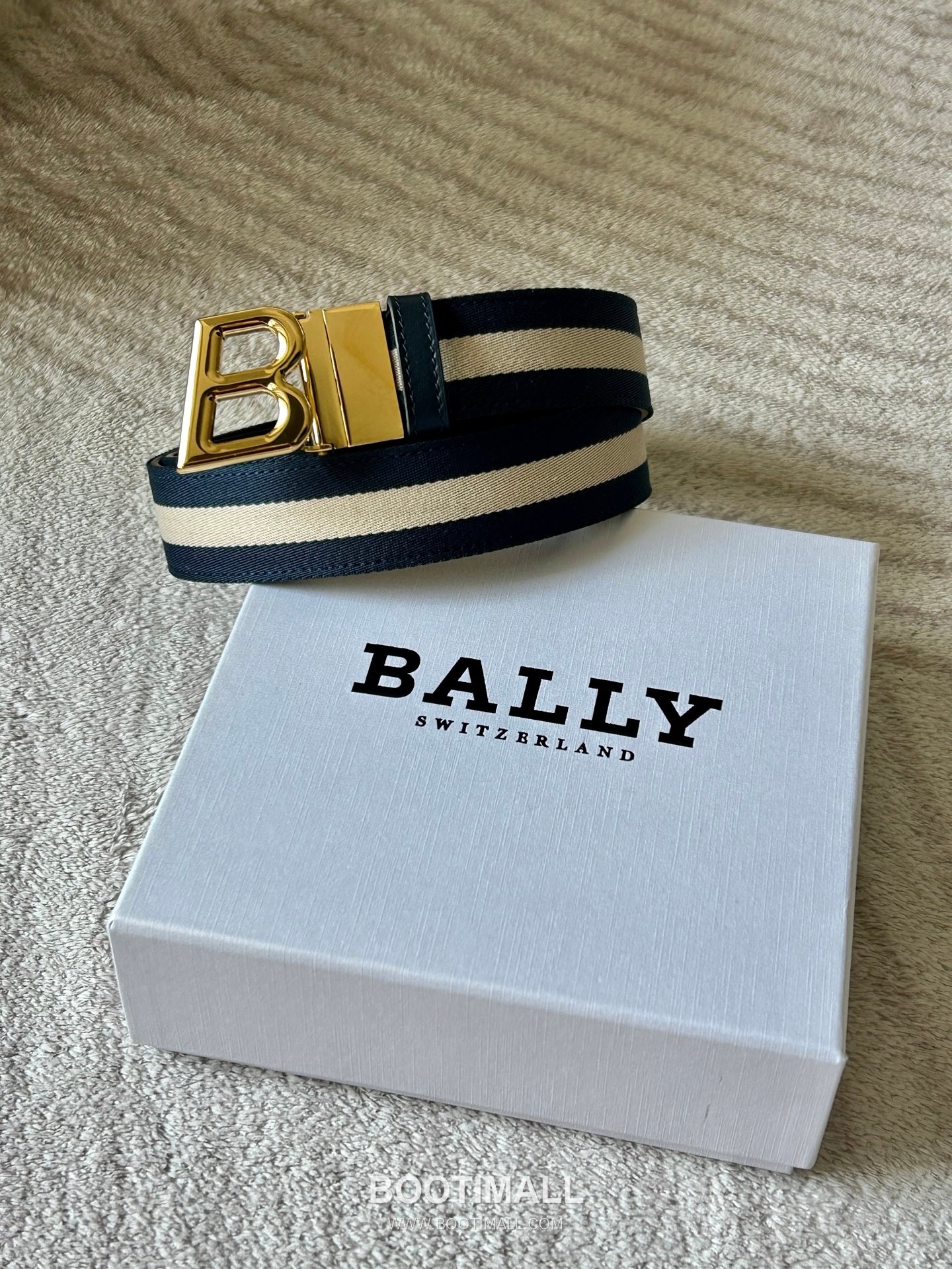 발리 캔버스 송아지가죽 트레인스트라이프 캐주얼 벨트 Bally Canvas Calfskin Train Stripe Casual Belt 3.5cm 1