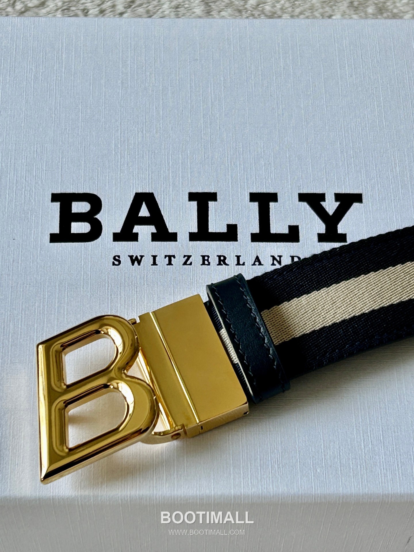 발리 캔버스 송아지가죽 트레인스트라이프 캐주얼 벨트 Bally Canvas Calfskin Train Stripe Casual Belt 3.5cm 2
