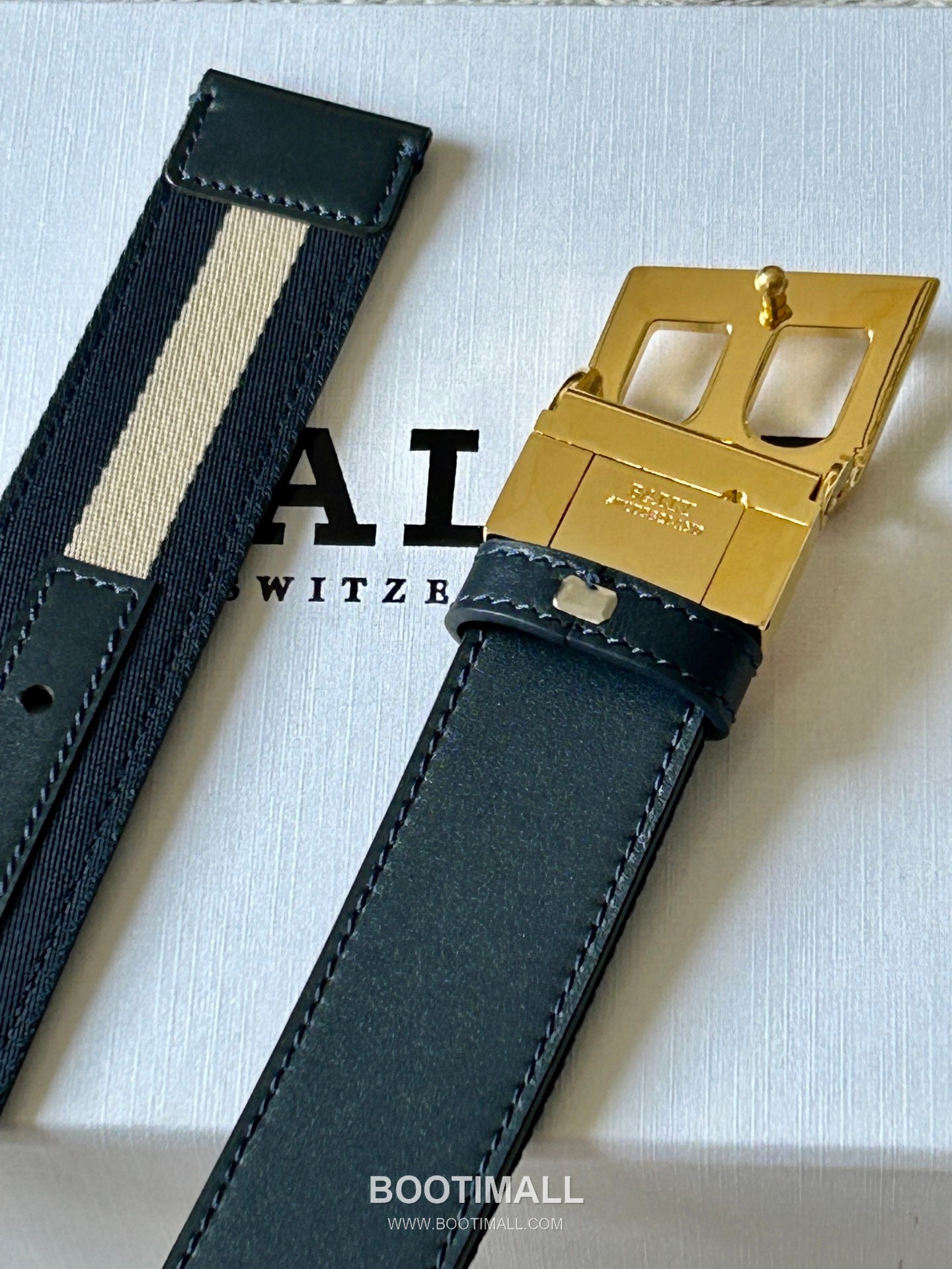 발리 캔버스 송아지가죽 트레인스트라이프 캐주얼 벨트 Bally Canvas Calfskin Train Stripe Casual Belt 3.5cm 4