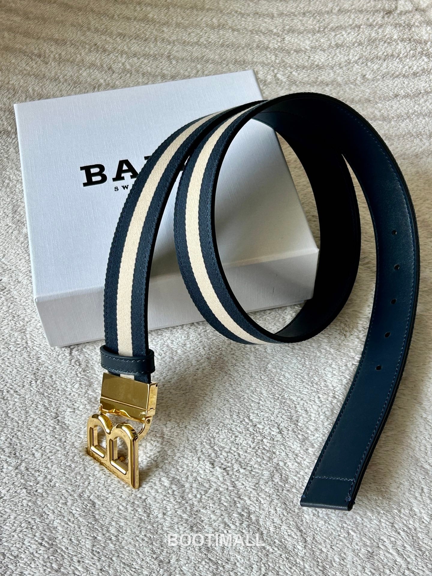 발리 캔버스 송아지가죽 트레인스트라이프 캐주얼 벨트 Bally Canvas Calfskin Train Stripe Casual Belt 3.5cm 5