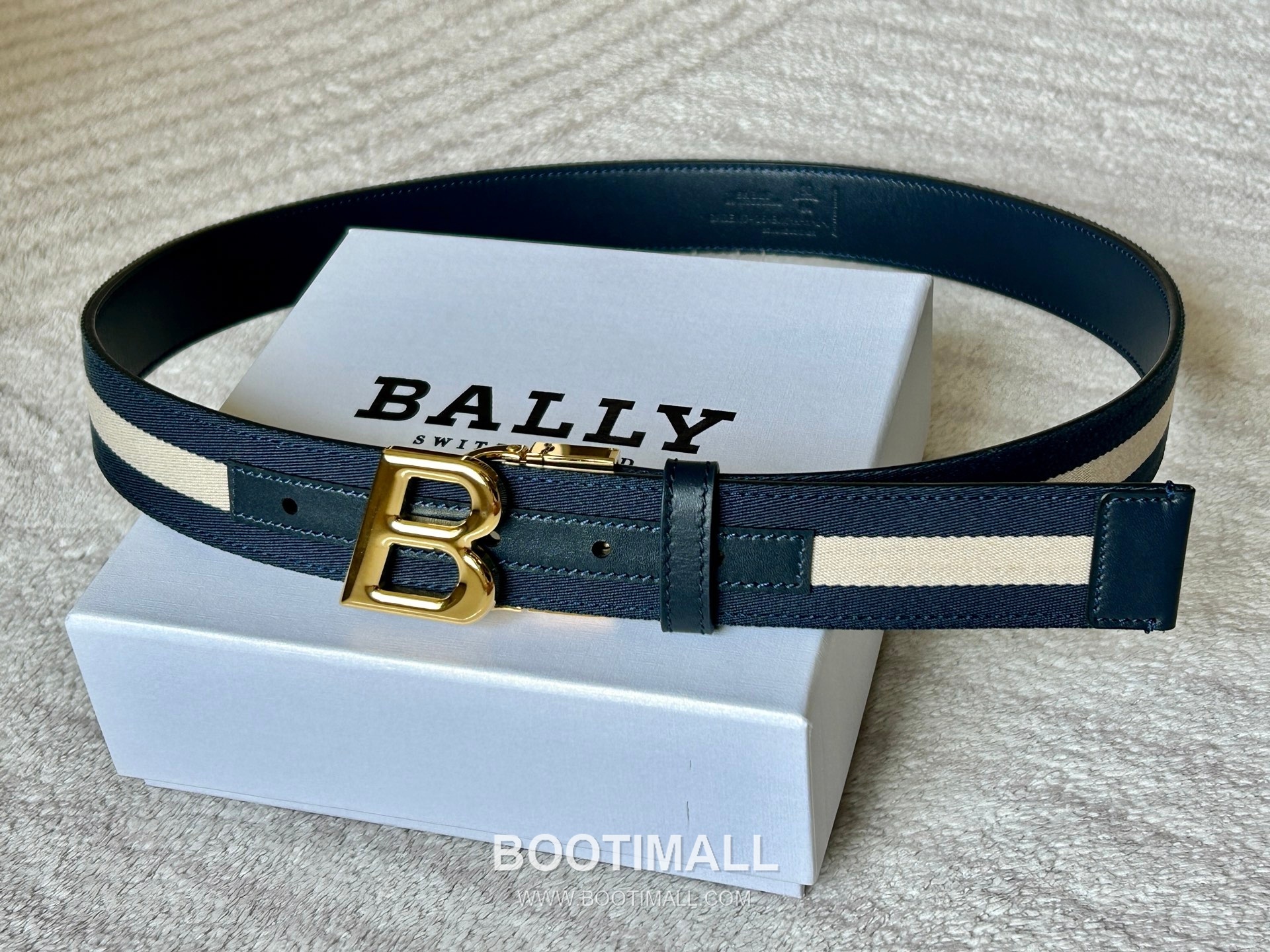 발리 캔버스 송아지가죽 트레인스트라이프 캐주얼 벨트 Bally Canvas Calfskin Train Stripe Casual Belt 3.5cm 6