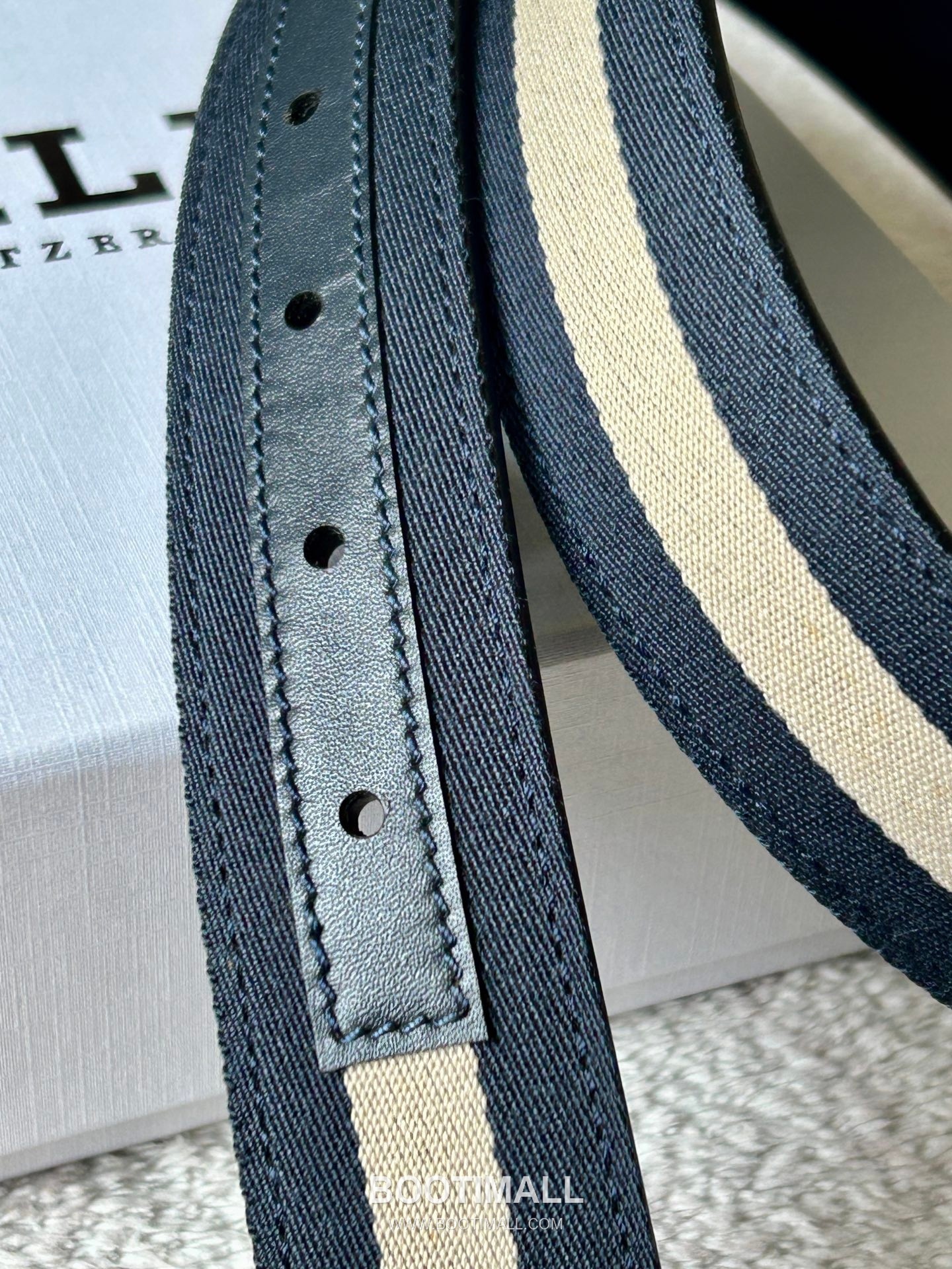 발리 캔버스 송아지가죽 트레인스트라이프 캐주얼 벨트 Bally Canvas Calfskin Train Stripe Casual Belt 3.5cm 7