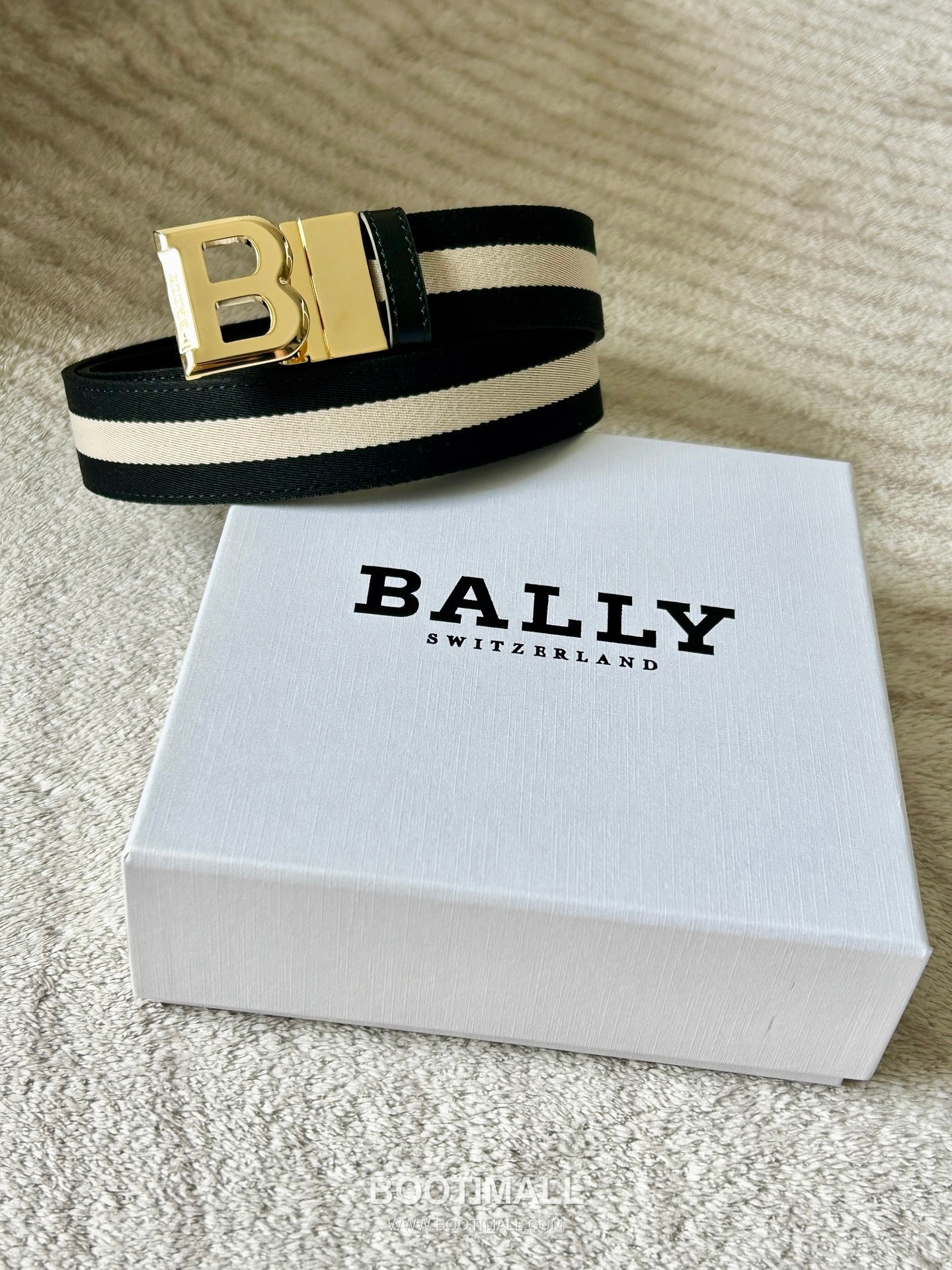 발리 캔버스 송아지가죽 트레인스트라이프 캐주얼 벨트 Bally Canvas Calfskin Train Stripe Casual Belt 3.5cm 1