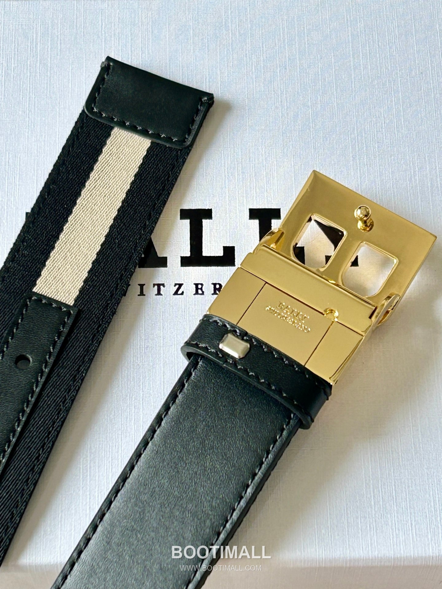 발리 캔버스 송아지가죽 트레인스트라이프 캐주얼 벨트 Bally Canvas Calfskin Train Stripe Casual Belt 3.5cm 4