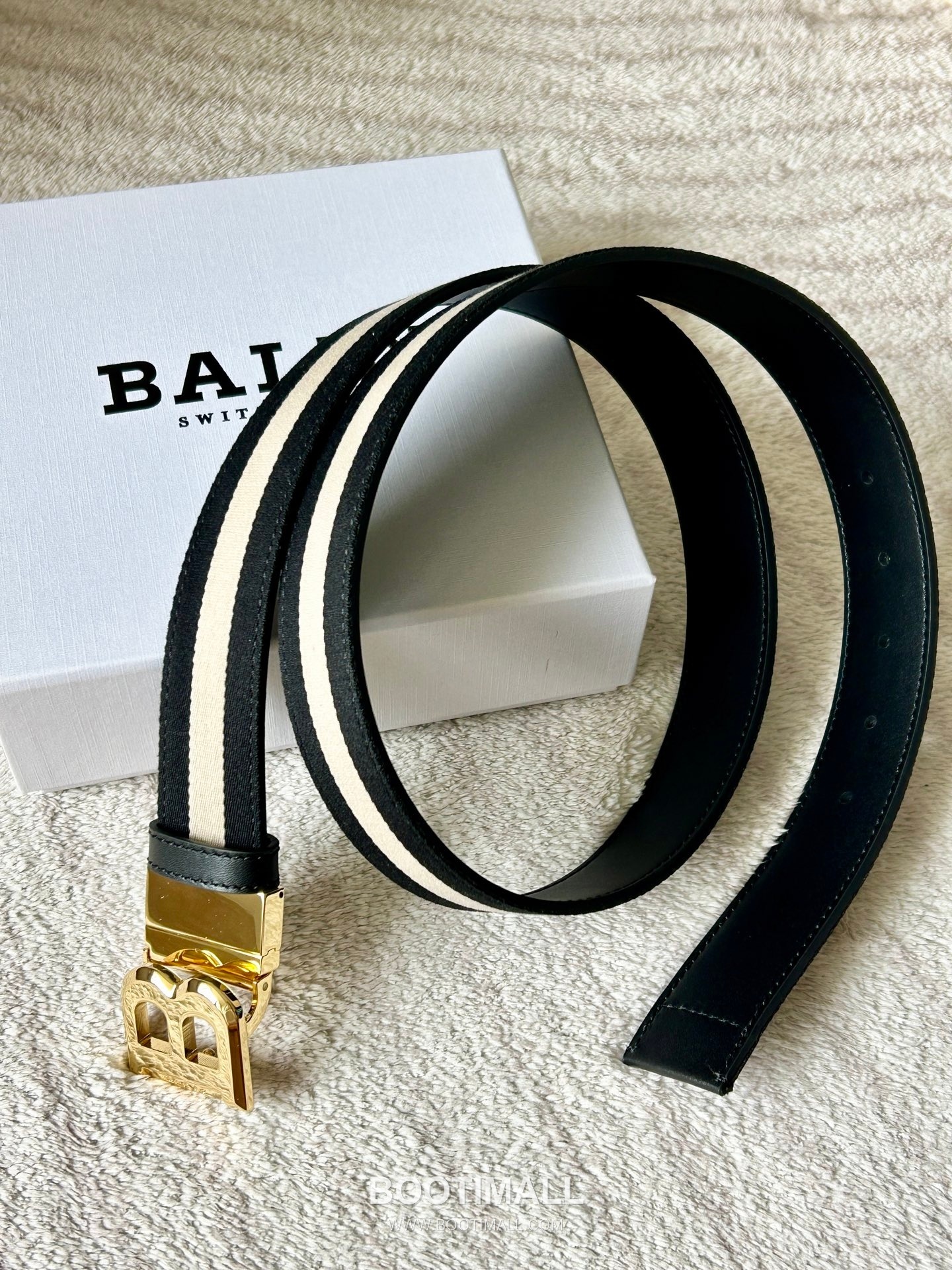 발리 캔버스 송아지가죽 트레인스트라이프 캐주얼 벨트 Bally Canvas Calfskin Train Stripe Casual Belt 3.5cm 5