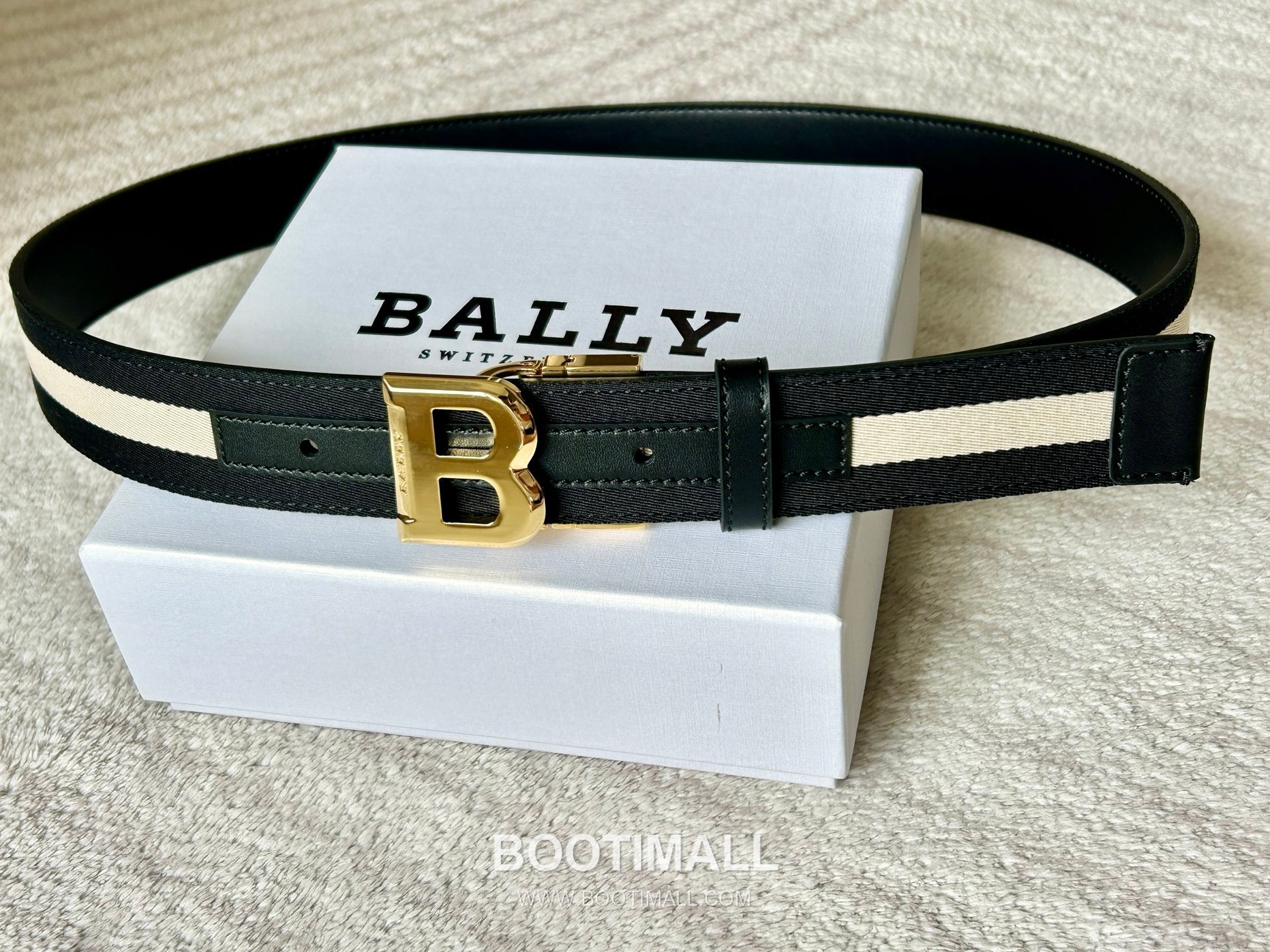 발리 캔버스 송아지가죽 트레인스트라이프 캐주얼 벨트 Bally Canvas Calfskin Train Stripe Casual Belt 3.5cm 6