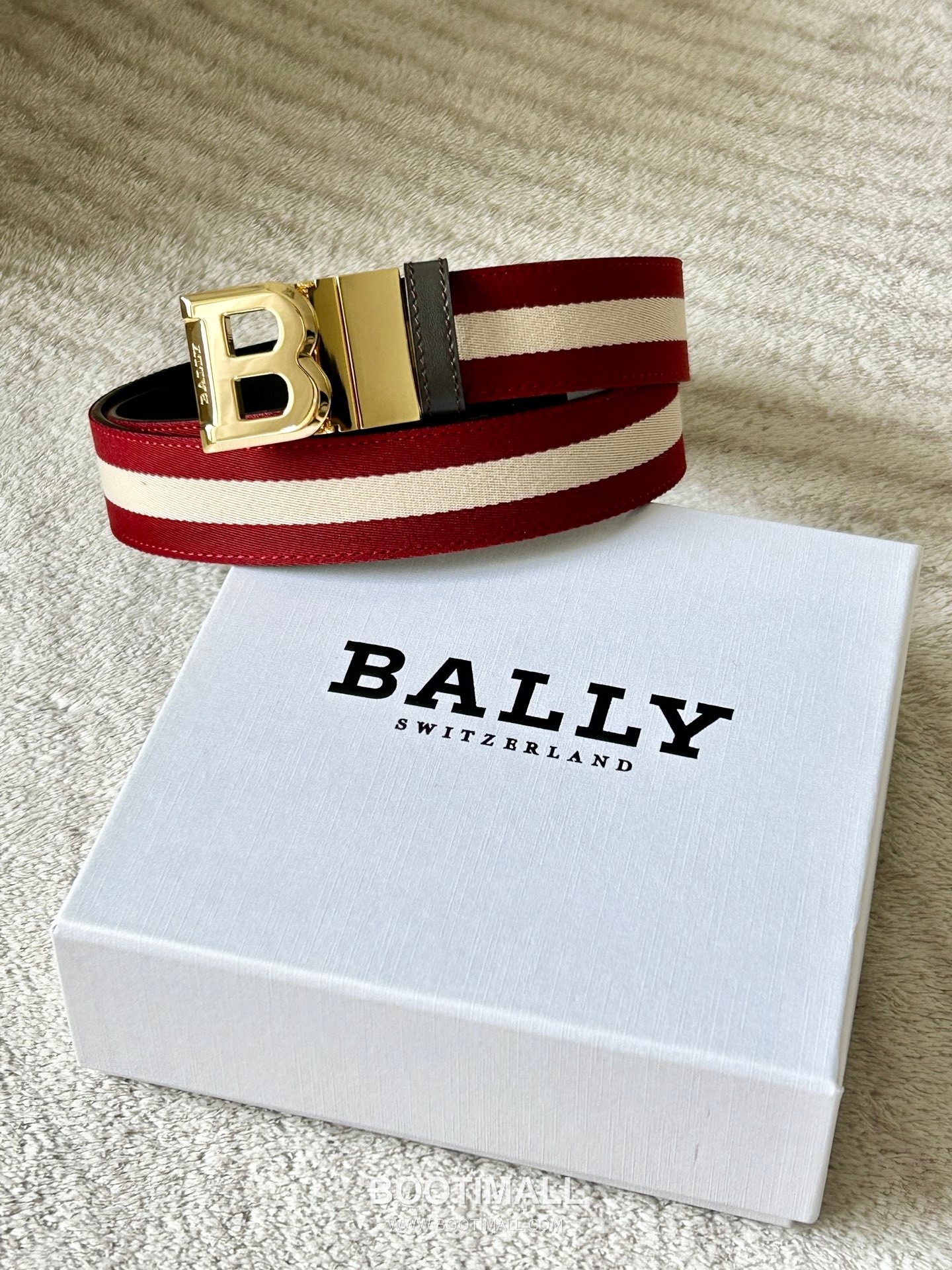발리 캔버스 송아지가죽 트레인스트라이프 캐주얼 벨트 Bally Canvas Calfskin Train Stripe Casual Belt 3.5cm 1