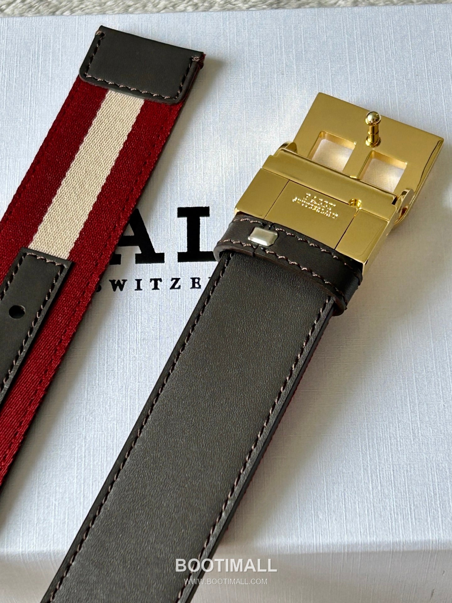 발리 캔버스 송아지가죽 트레인스트라이프 캐주얼 벨트 Bally Canvas Calfskin Train Stripe Casual Belt 3.5cm 4