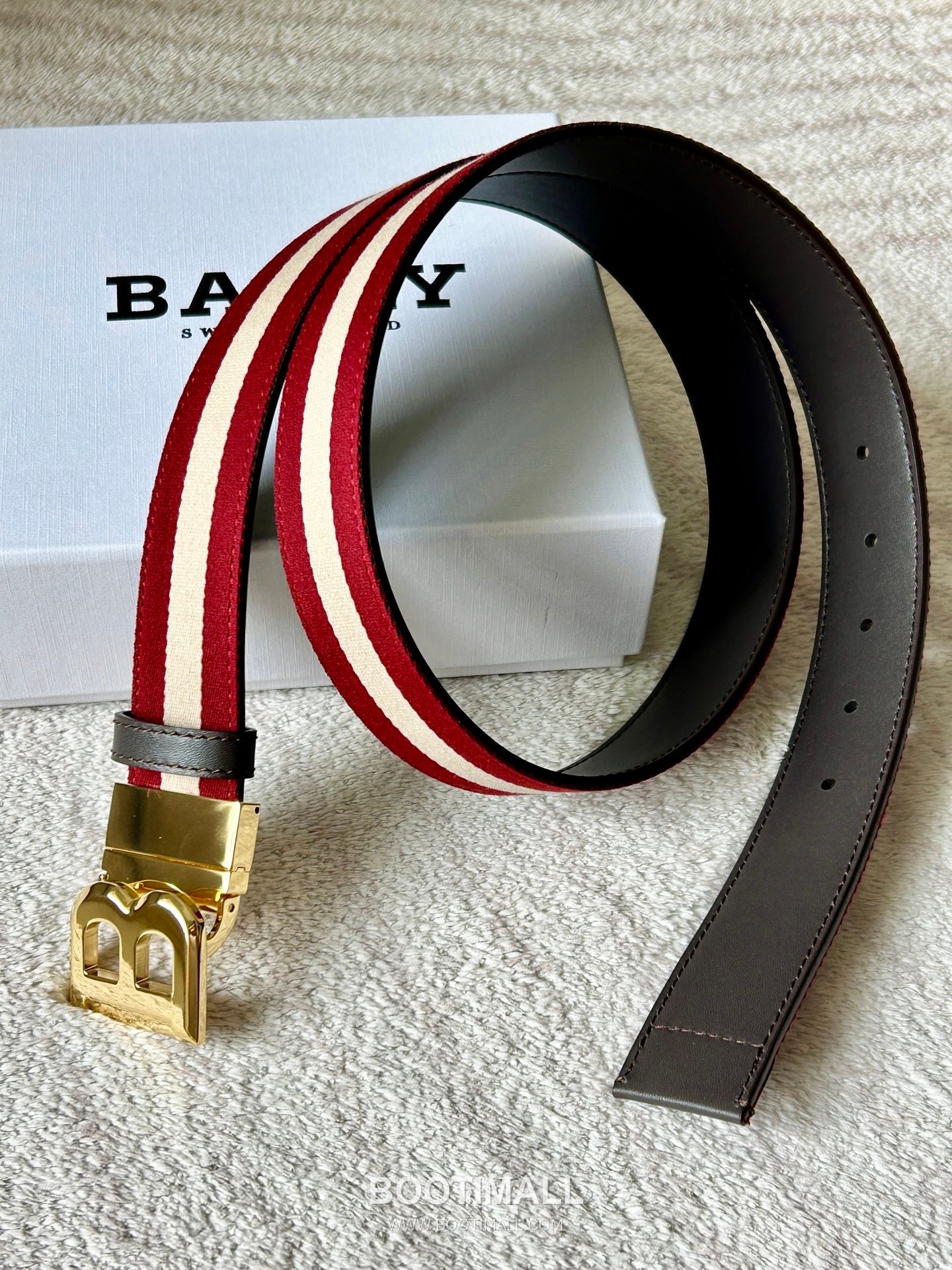 발리 캔버스 송아지가죽 트레인스트라이프 캐주얼 벨트 Bally Canvas Calfskin Train Stripe Casual Belt 3.5cm 5