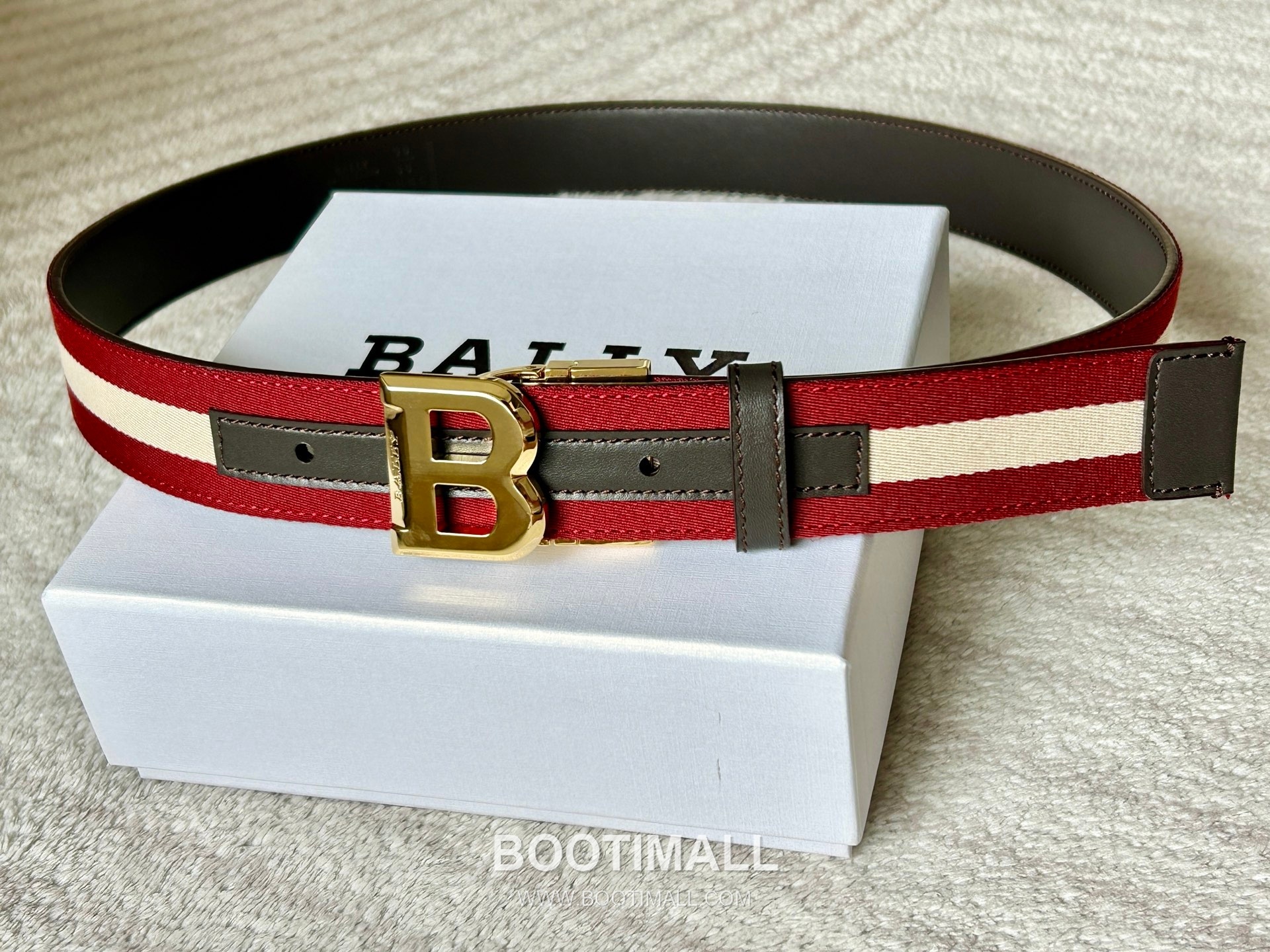 발리 캔버스 송아지가죽 트레인스트라이프 캐주얼 벨트 Bally Canvas Calfskin Train Stripe Casual Belt 3.5cm 6