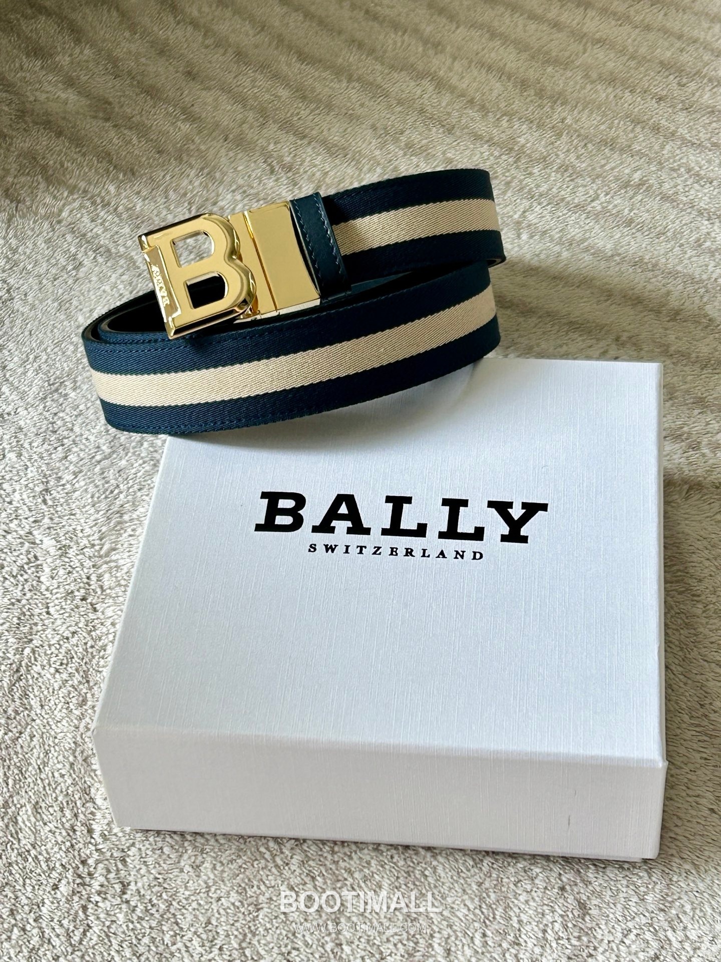 발리 캔버스 송아지가죽 트레인스트라이프 캐주얼 벨트 Bally Canvas Calfskin Train Stripe Casual Belt 3.5cm 1