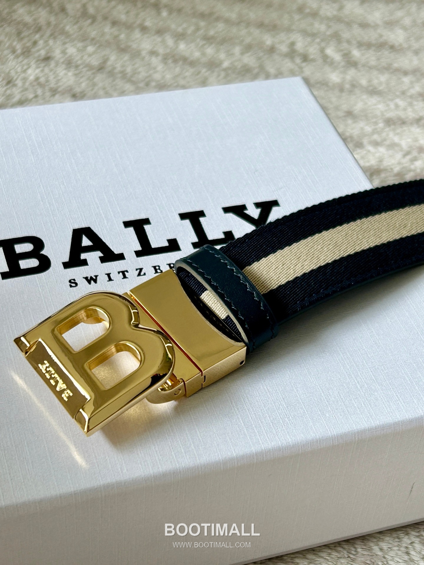발리 캔버스 송아지가죽 트레인스트라이프 캐주얼 벨트 Bally Canvas Calfskin Train Stripe Casual Belt 3.5cm 2