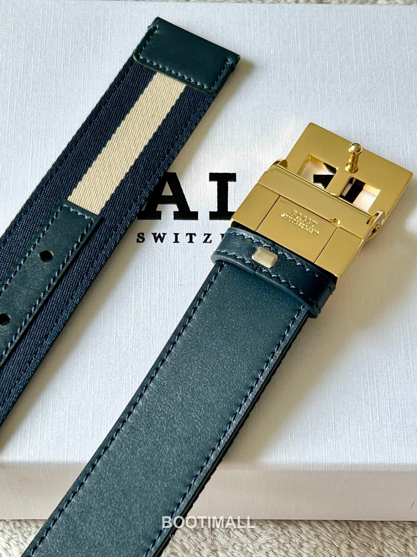 발리 캔버스 송아지가죽 트레인스트라이프 캐주얼 벨트 Bally Canvas Calfskin Train Stripe Casual Belt 3.5cm 4