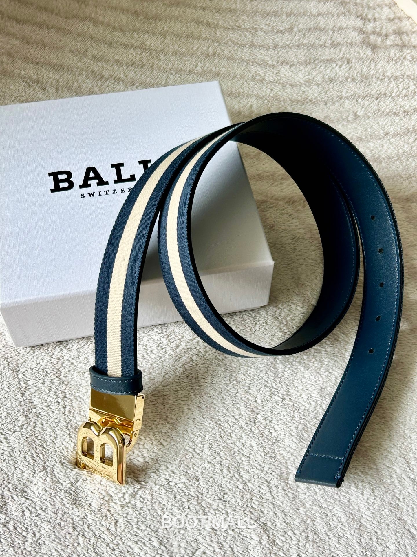 발리 캔버스 송아지가죽 트레인스트라이프 캐주얼 벨트 Bally Canvas Calfskin Train Stripe Casual Belt 3.5cm 5