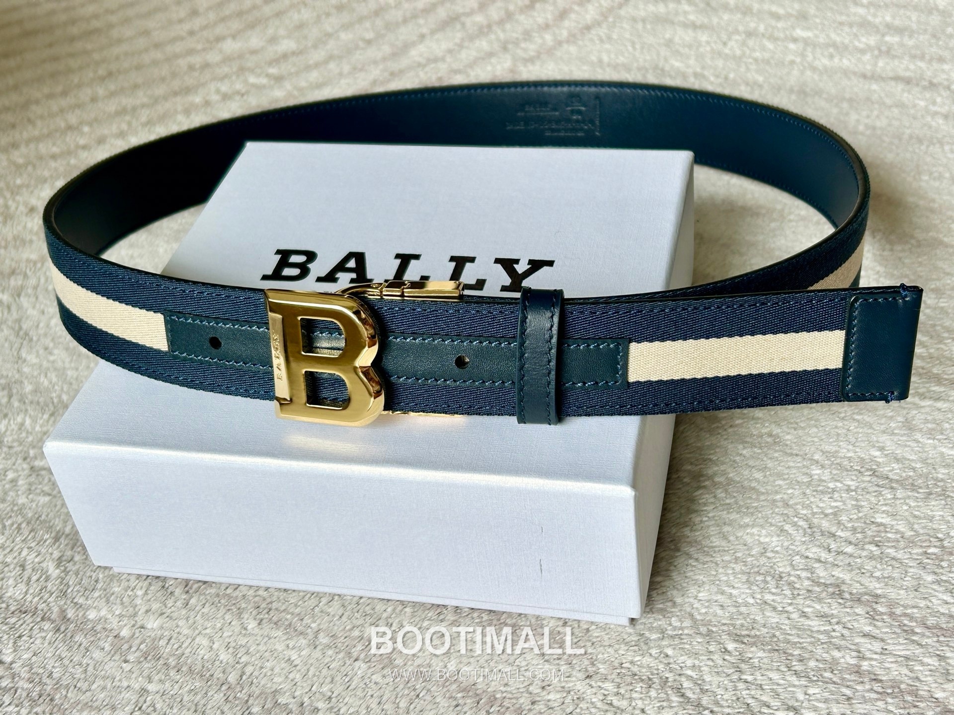 발리 캔버스 송아지가죽 트레인스트라이프 캐주얼 벨트 Bally Canvas Calfskin Train Stripe Casual Belt 3.5cm 6