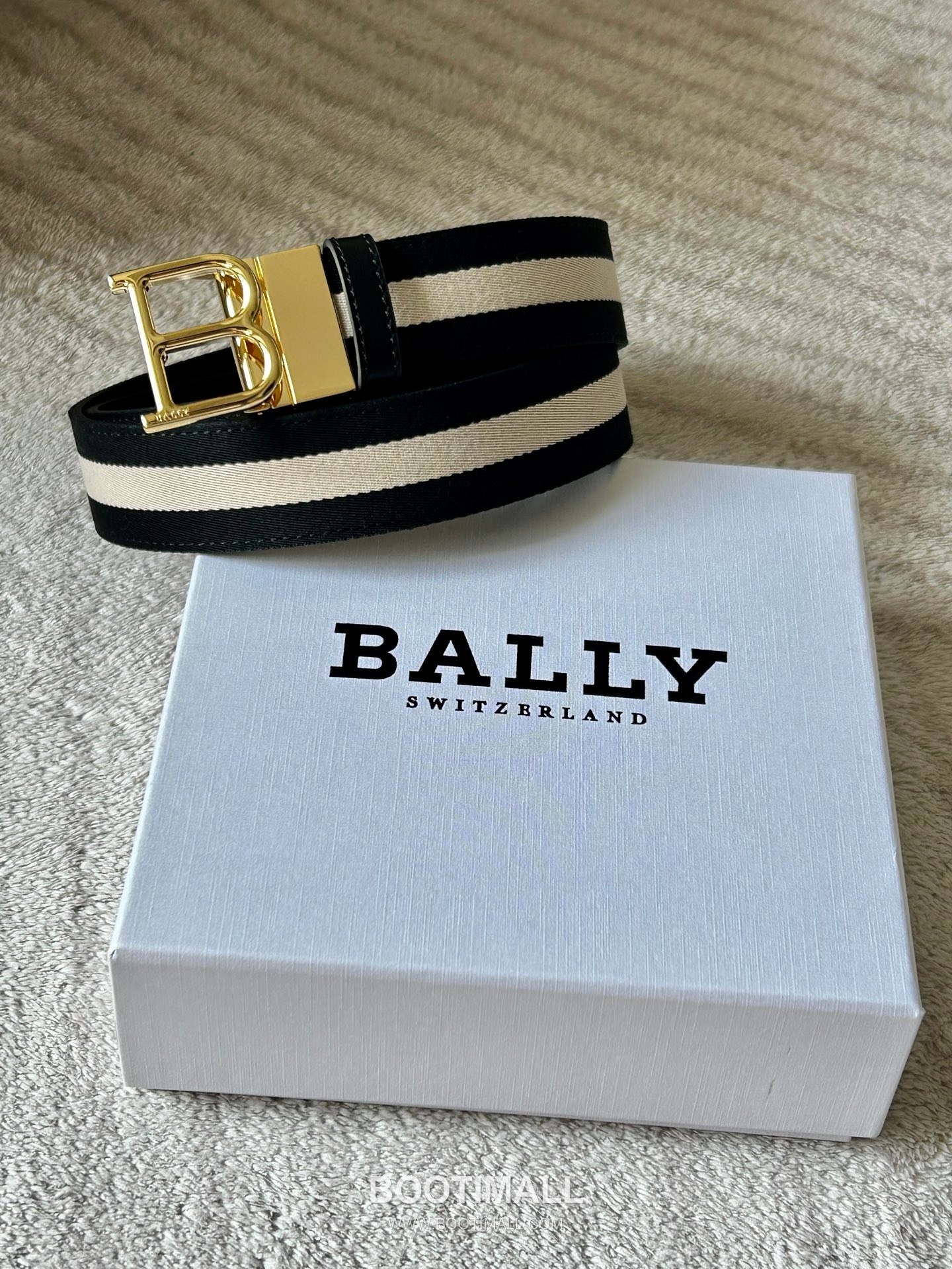발리 캔버스 송아지가죽 트레인스트라이프 캐주얼 벨트 Bally Canvas Calfskin Train Stripe Casual Belt 3.5cm 1