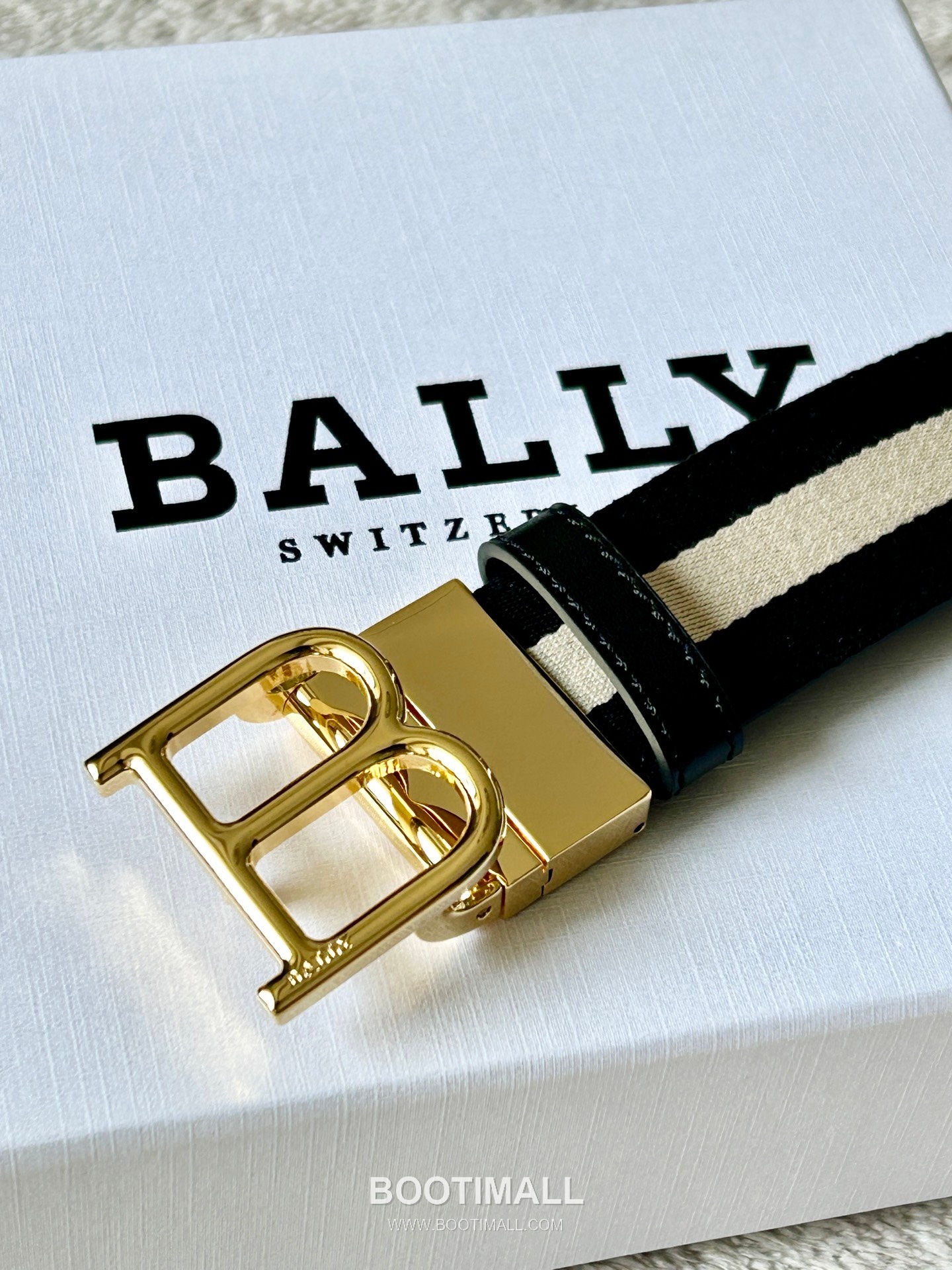 발리 캔버스 송아지가죽 트레인스트라이프 캐주얼 벨트 Bally Canvas Calfskin Train Stripe Casual Belt 3.5cm 2