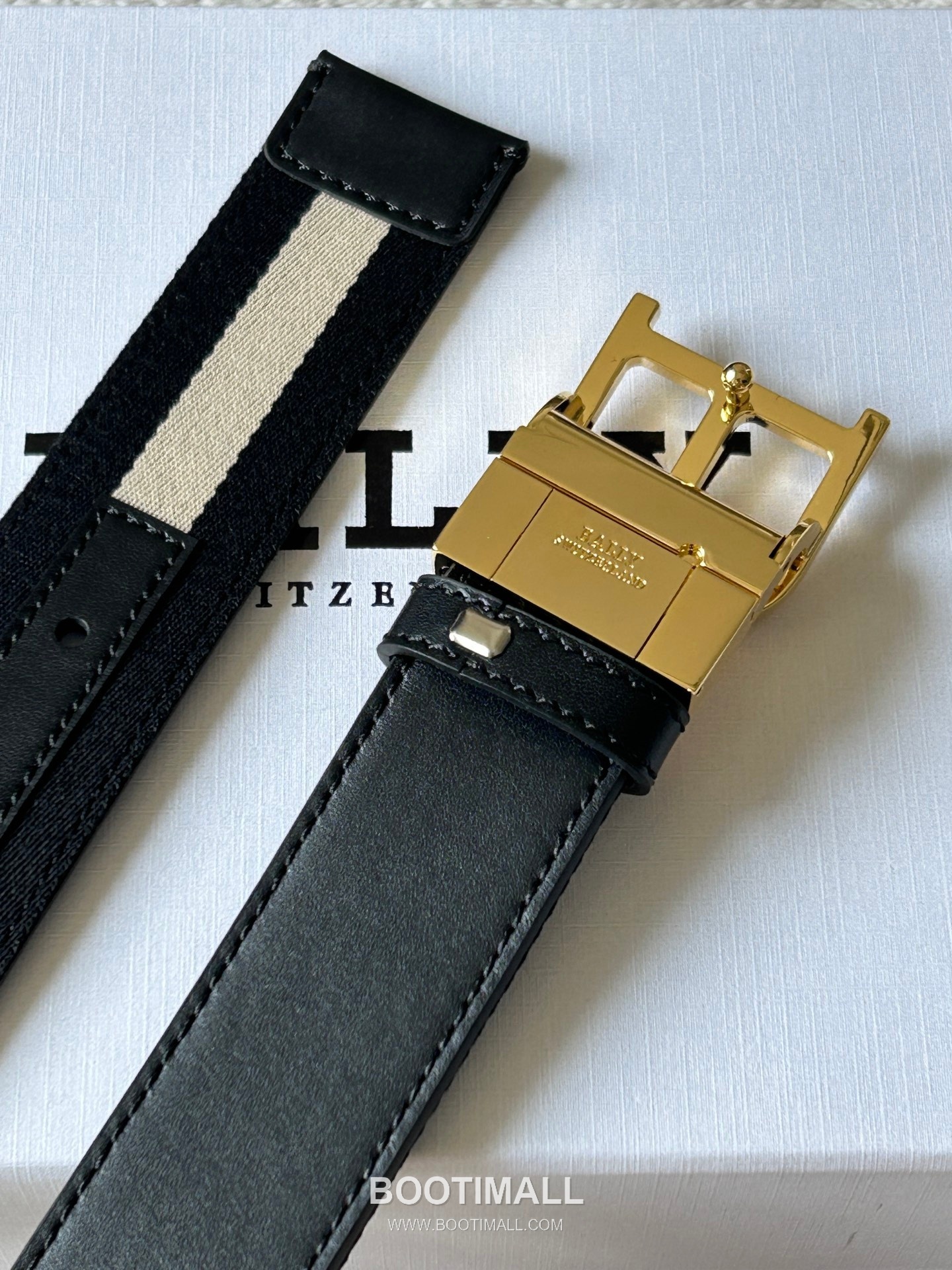 발리 캔버스 송아지가죽 트레인스트라이프 캐주얼 벨트 Bally Canvas Calfskin Train Stripe Casual Belt 3.5cm 4