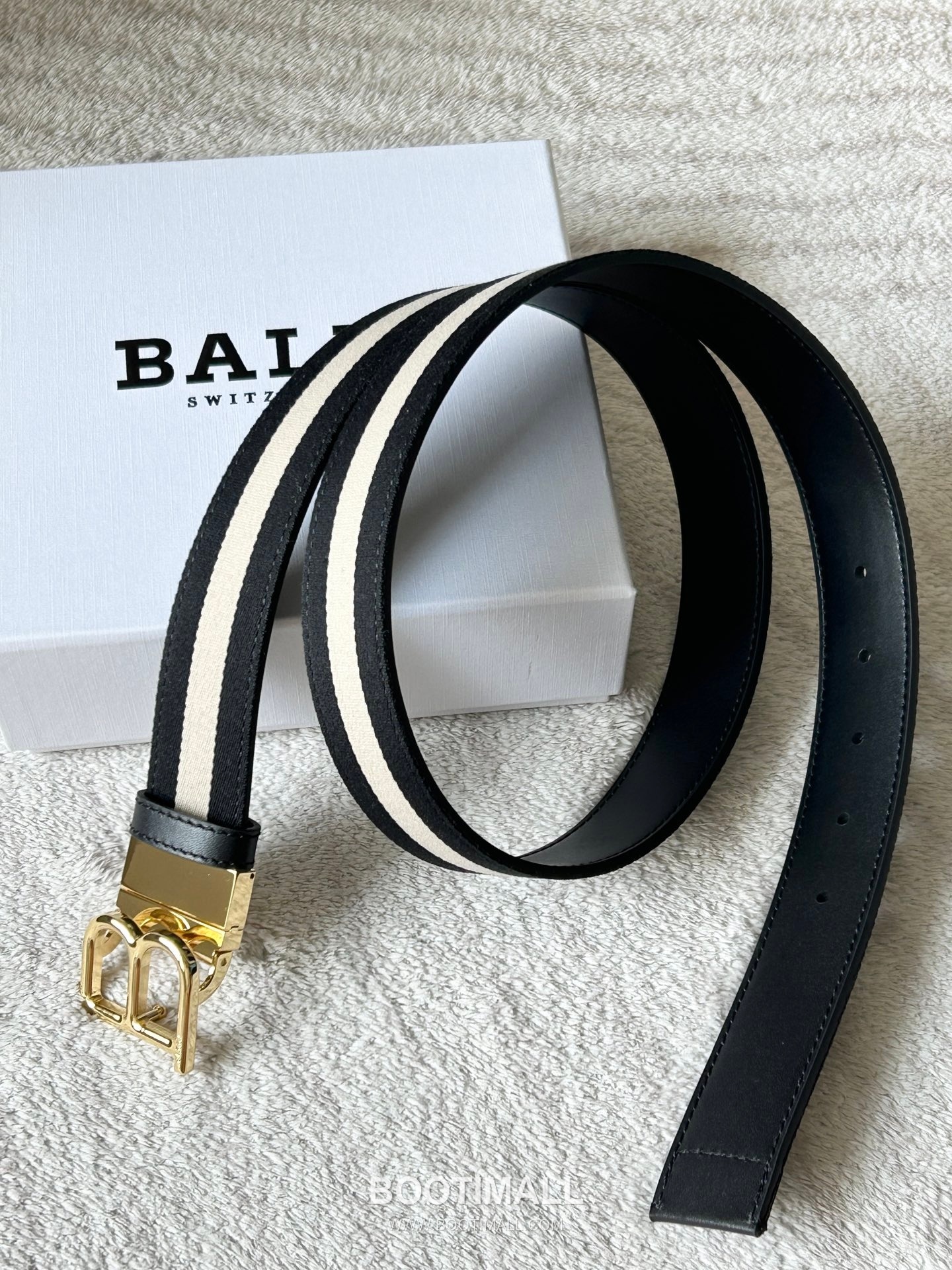 발리 캔버스 송아지가죽 트레인스트라이프 캐주얼 벨트 Bally Canvas Calfskin Train Stripe Casual Belt 3.5cm 5