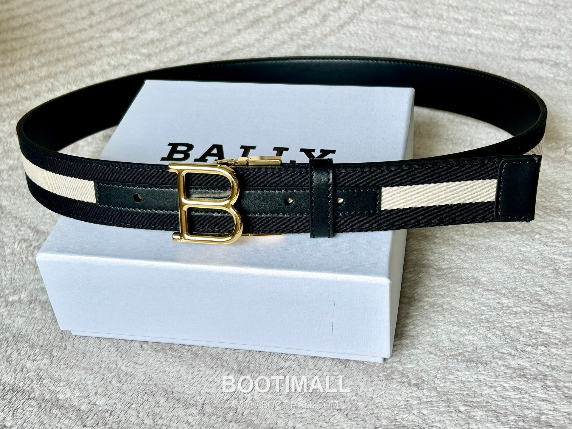발리 캔버스 송아지가죽 트레인스트라이프 캐주얼 벨트 Bally Canvas Calfskin Train Stripe Casual Belt 3.5cm 6