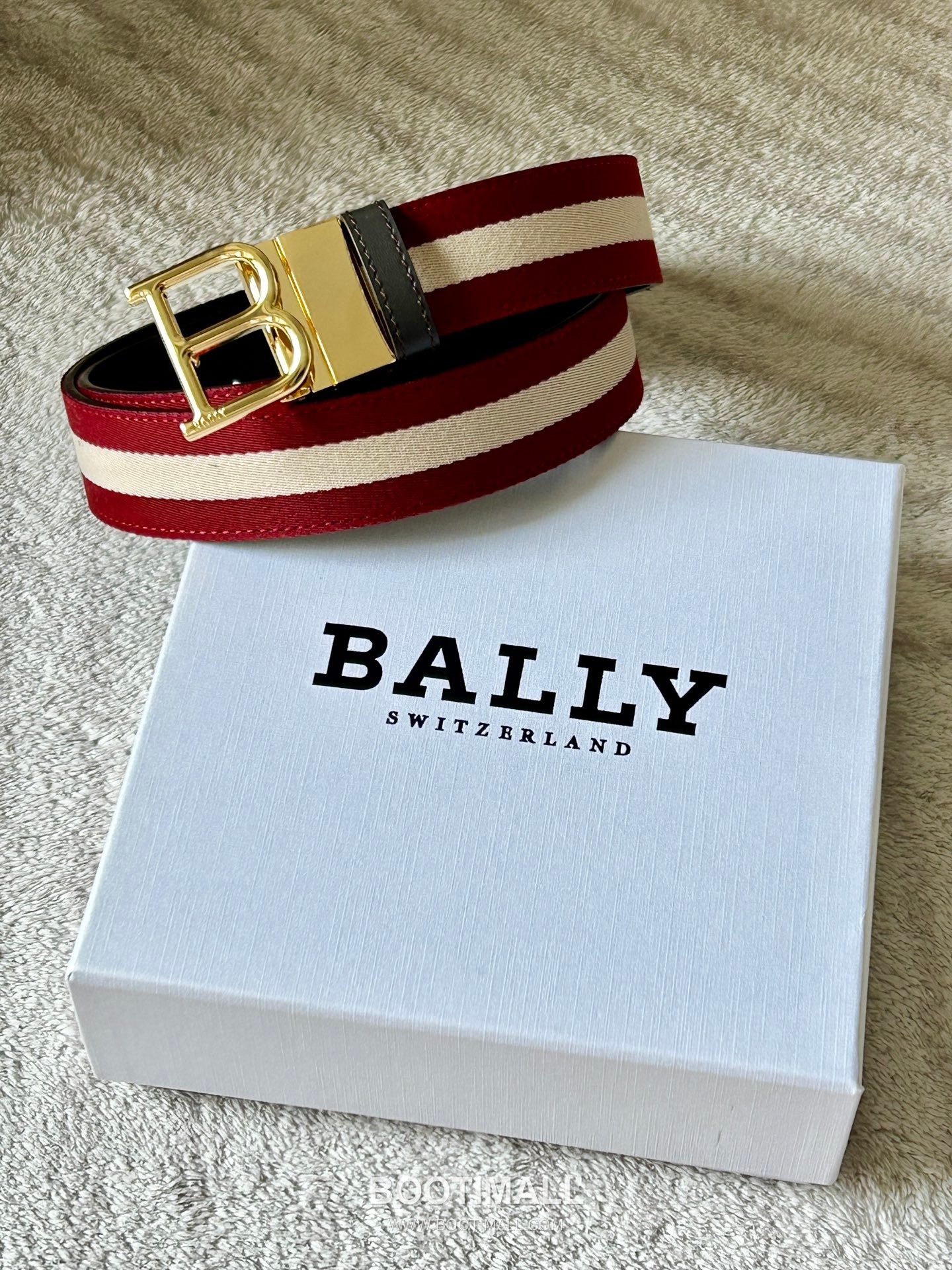 발리 캔버스 송아지가죽 트레인스트라이프 캐주얼 벨트 Bally Canvas Calfskin Train Stripe Casual Belt 3.5cm 1