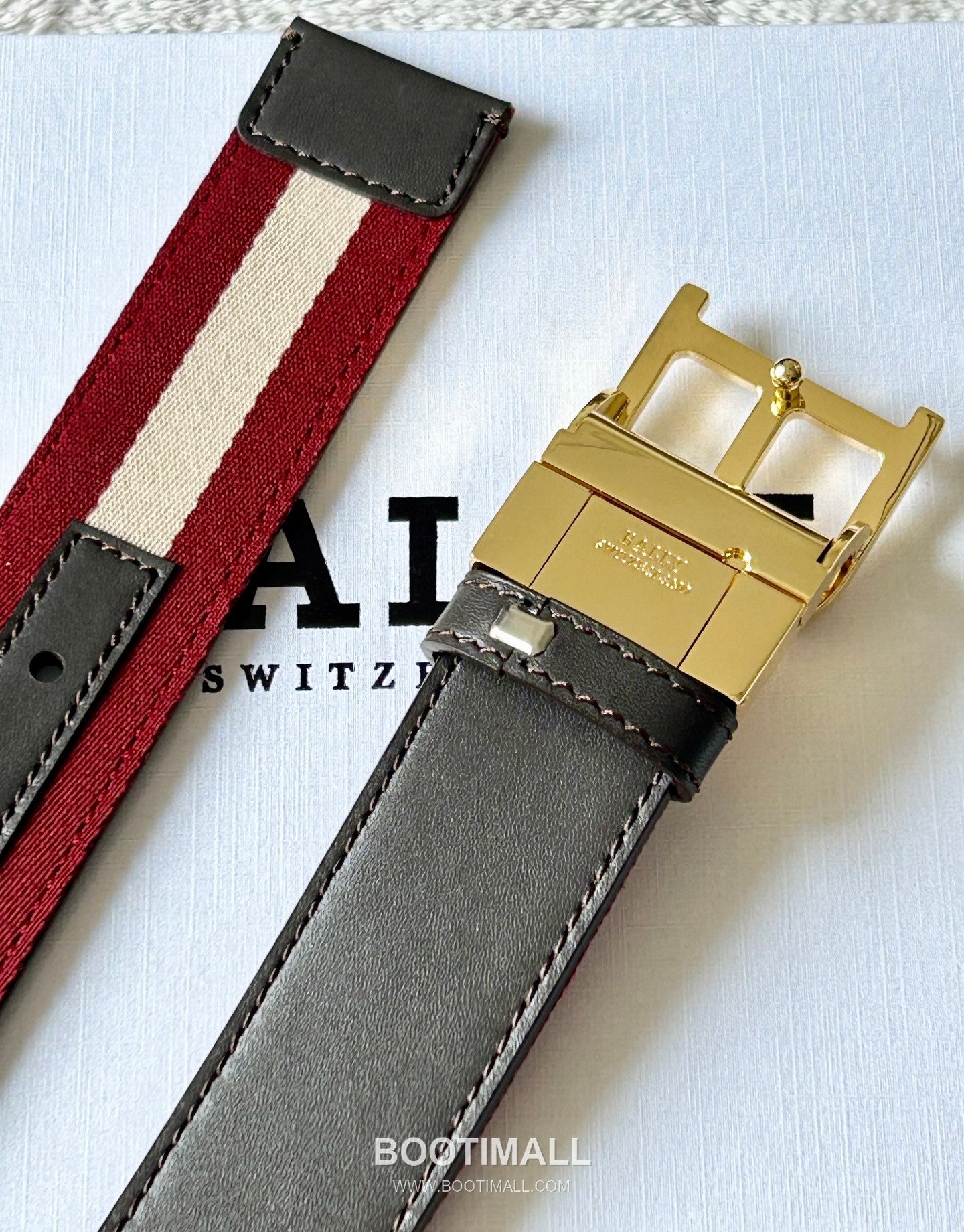 발리 캔버스 송아지가죽 트레인스트라이프 캐주얼 벨트 Bally Canvas Calfskin Train Stripe Casual Belt 3.5cm 4
