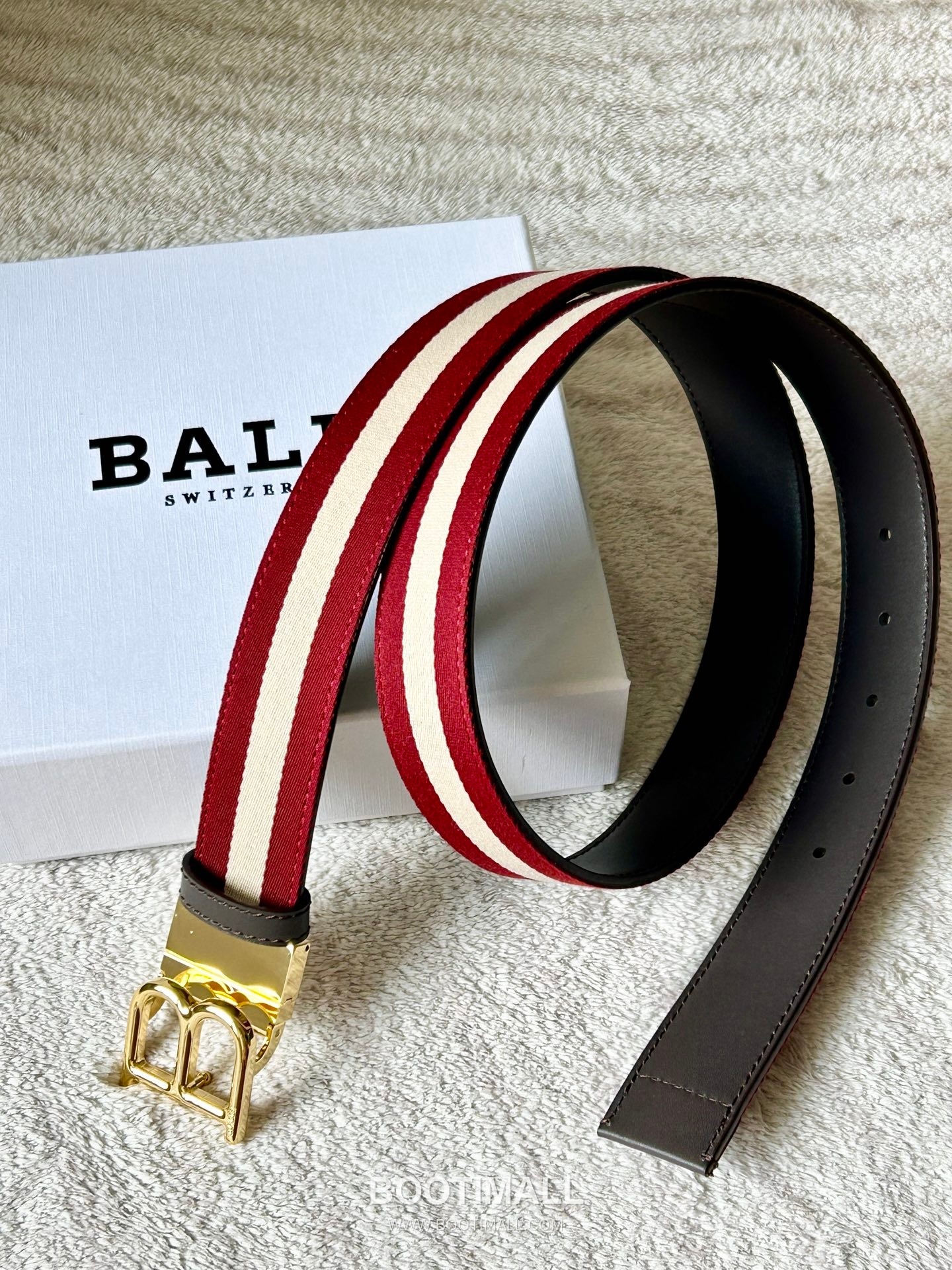 발리 캔버스 송아지가죽 트레인스트라이프 캐주얼 벨트 Bally Canvas Calfskin Train Stripe Casual Belt 3.5cm 5