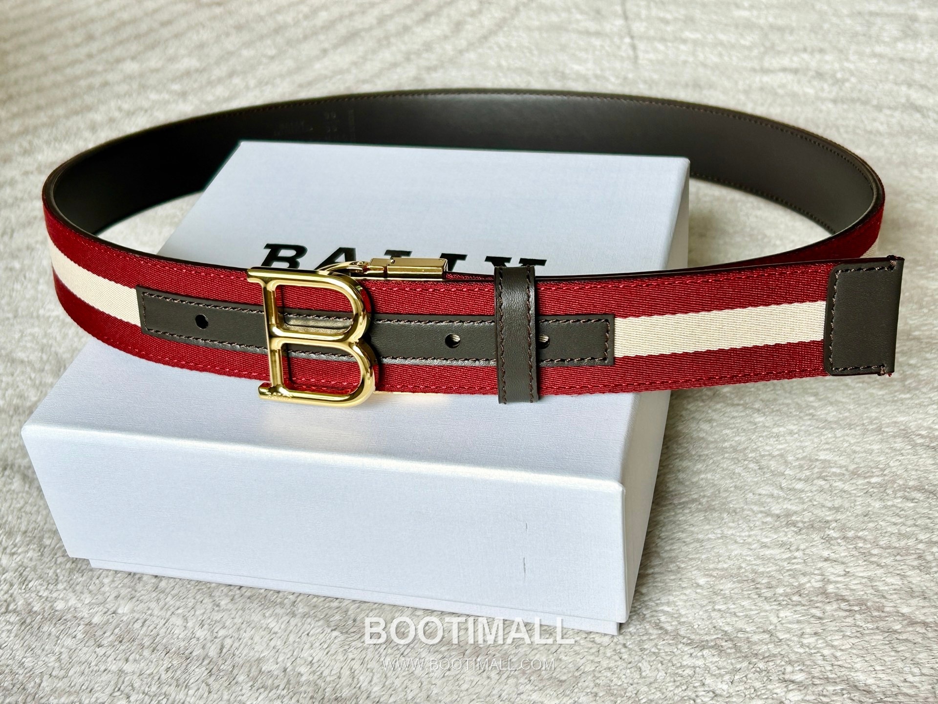 발리 캔버스 송아지가죽 트레인스트라이프 캐주얼 벨트 Bally Canvas Calfskin Train Stripe Casual Belt 3.5cm 6