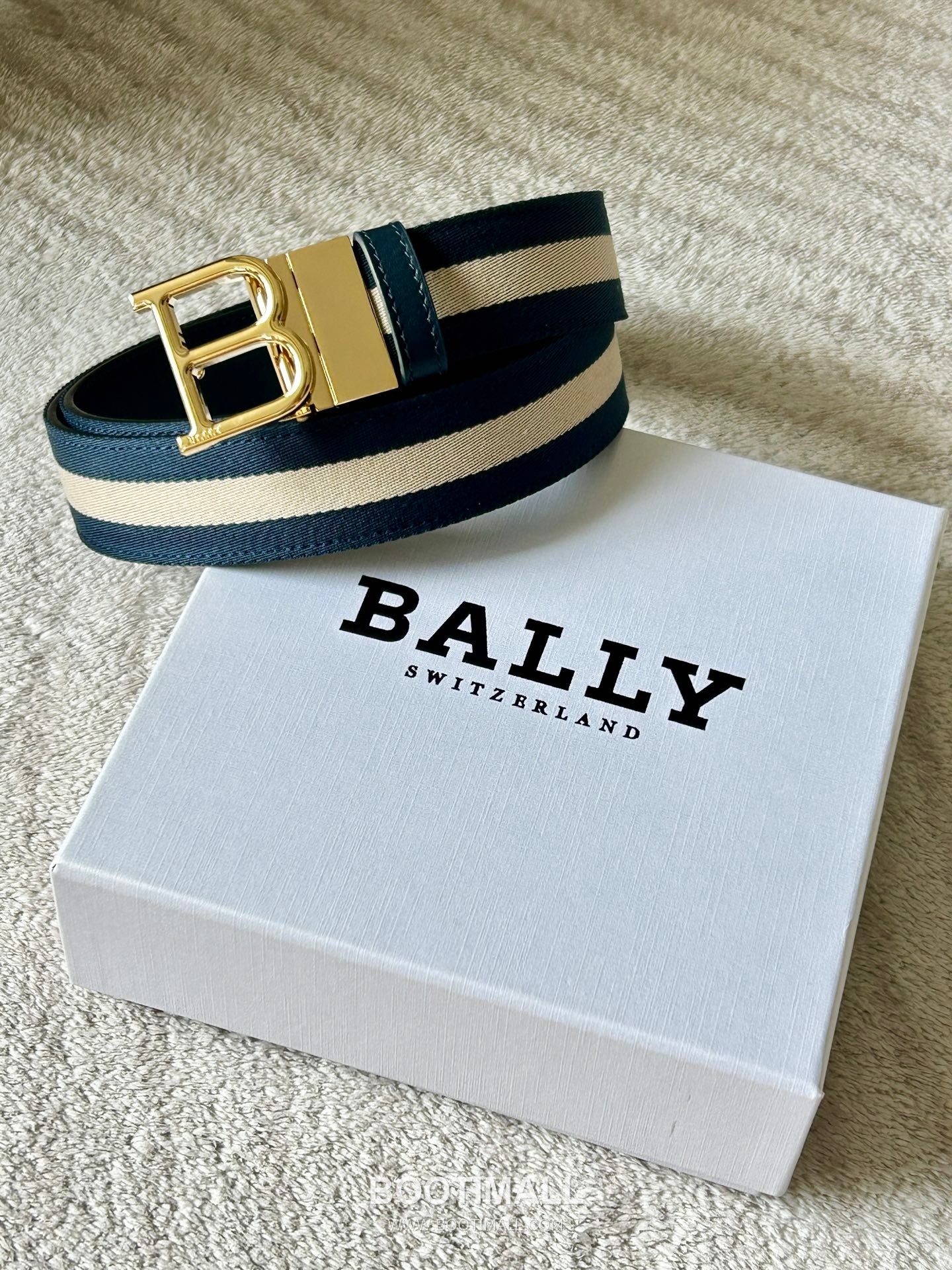 발리 캔버스 송아지가죽 트레인스트라이프 캐주얼 벨트 Bally Canvas Calfskin Train Stripe Casual Belt 3.5cm 1