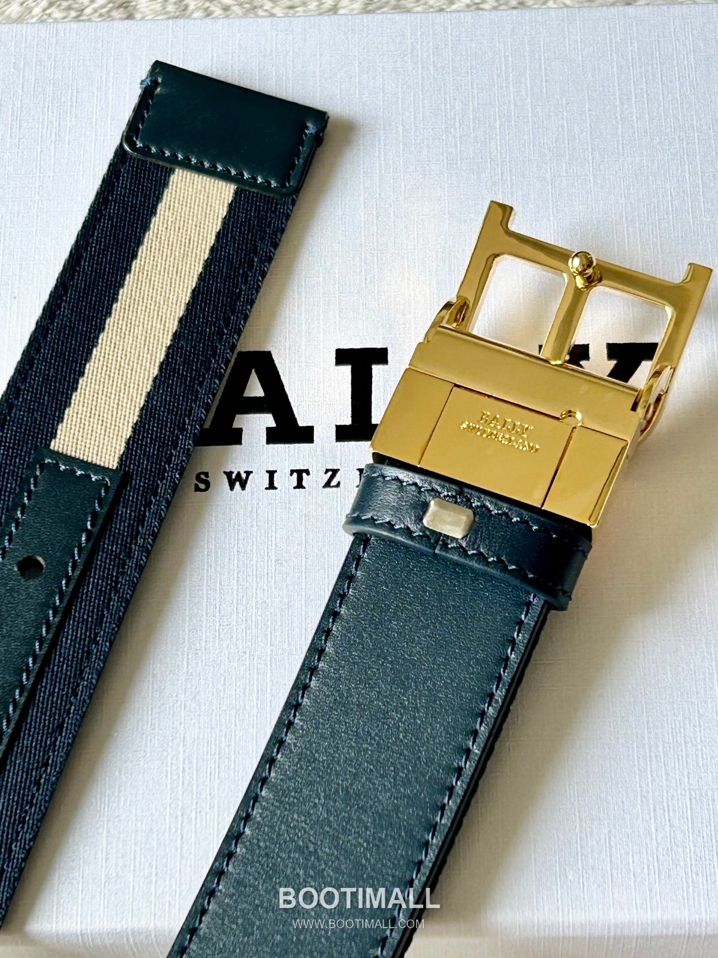 발리 캔버스 송아지가죽 트레인스트라이프 캐주얼 벨트 Bally Canvas Calfskin Train Stripe Casual Belt 3.5cm 4