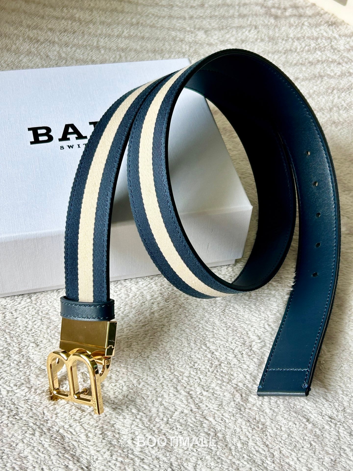 발리 캔버스 송아지가죽 트레인스트라이프 캐주얼 벨트 Bally Canvas Calfskin Train Stripe Casual Belt 3.5cm 5