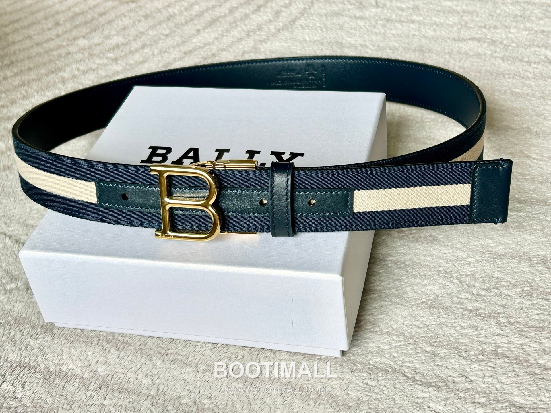 발리 캔버스 송아지가죽 트레인스트라이프 캐주얼 벨트 Bally Canvas Calfskin Train Stripe Casual Belt 3.5cm 6