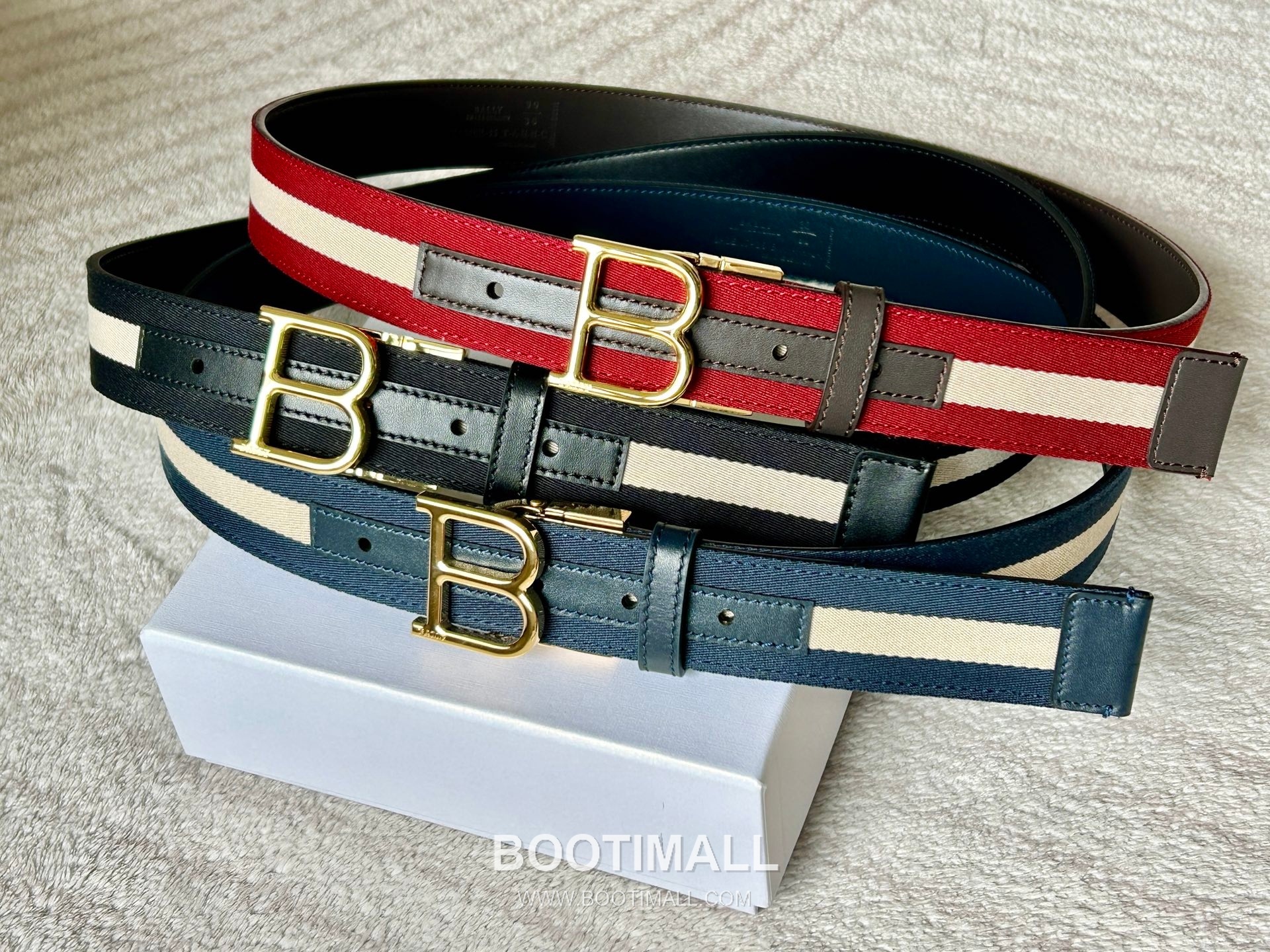 발리 캔버스 송아지가죽 트레인스트라이프 캐주얼 벨트 Bally Canvas Calfskin Train Stripe Casual Belt 3.5cm 9