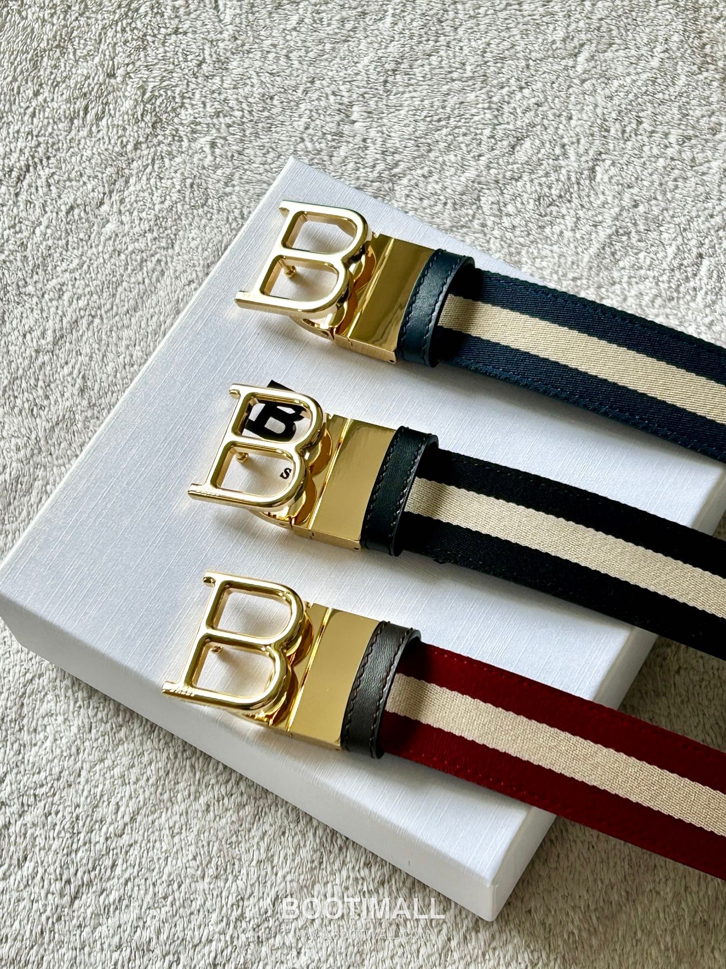 발리 캔버스 송아지가죽 트레인스트라이프 캐주얼 벨트 Bally Canvas Calfskin Train Stripe Casual Belt 3.5cm 10