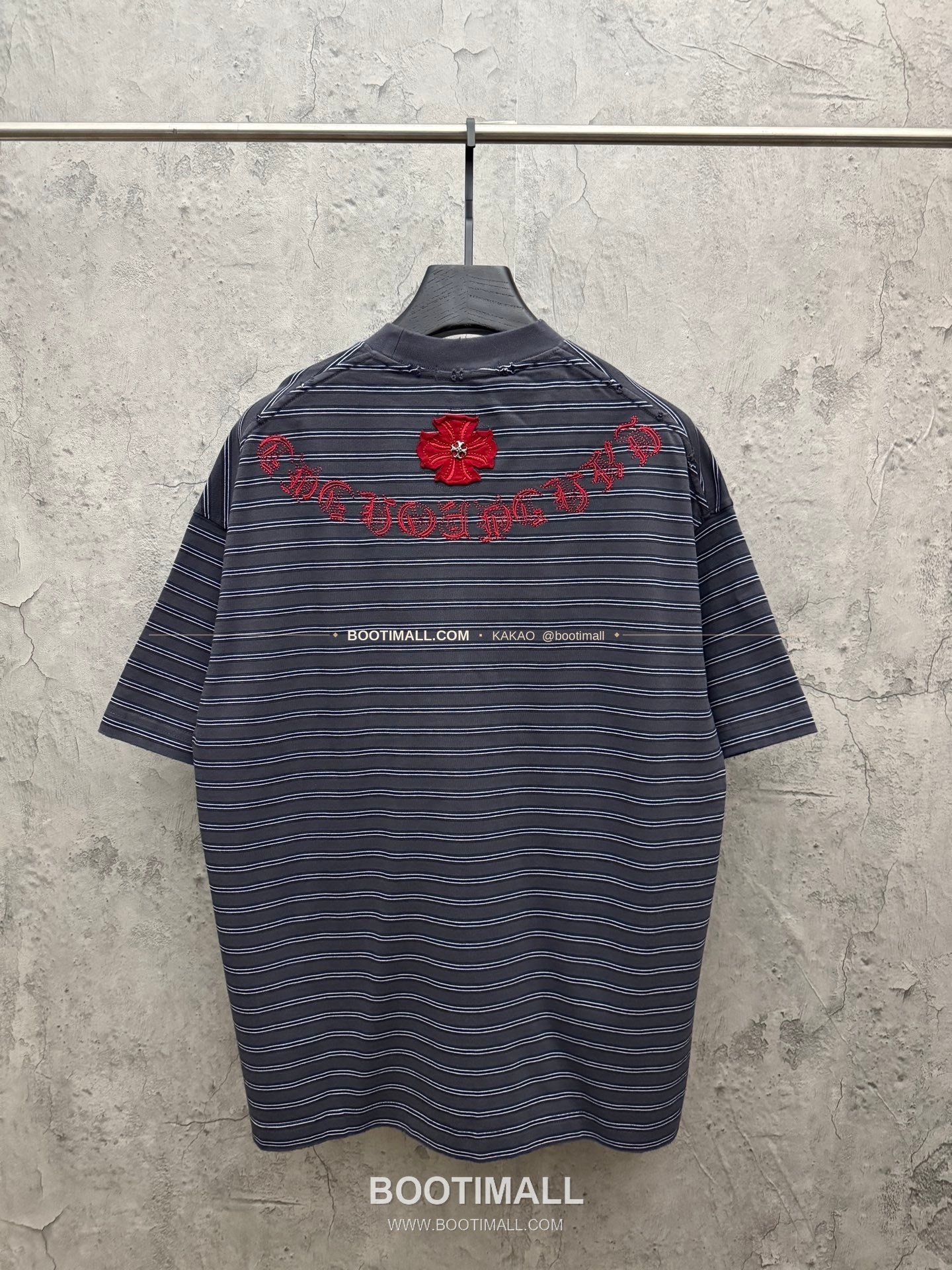 크롬하츠 2026SS 헤비코튼 스트라이프 패치자수 루즈핏 반팔 티셔츠 Chrome Hearts 2026 SS Heavy Cotton Stripe Patch Embroidery Loose Fit Short Sleeve T-Shirt 5213 2