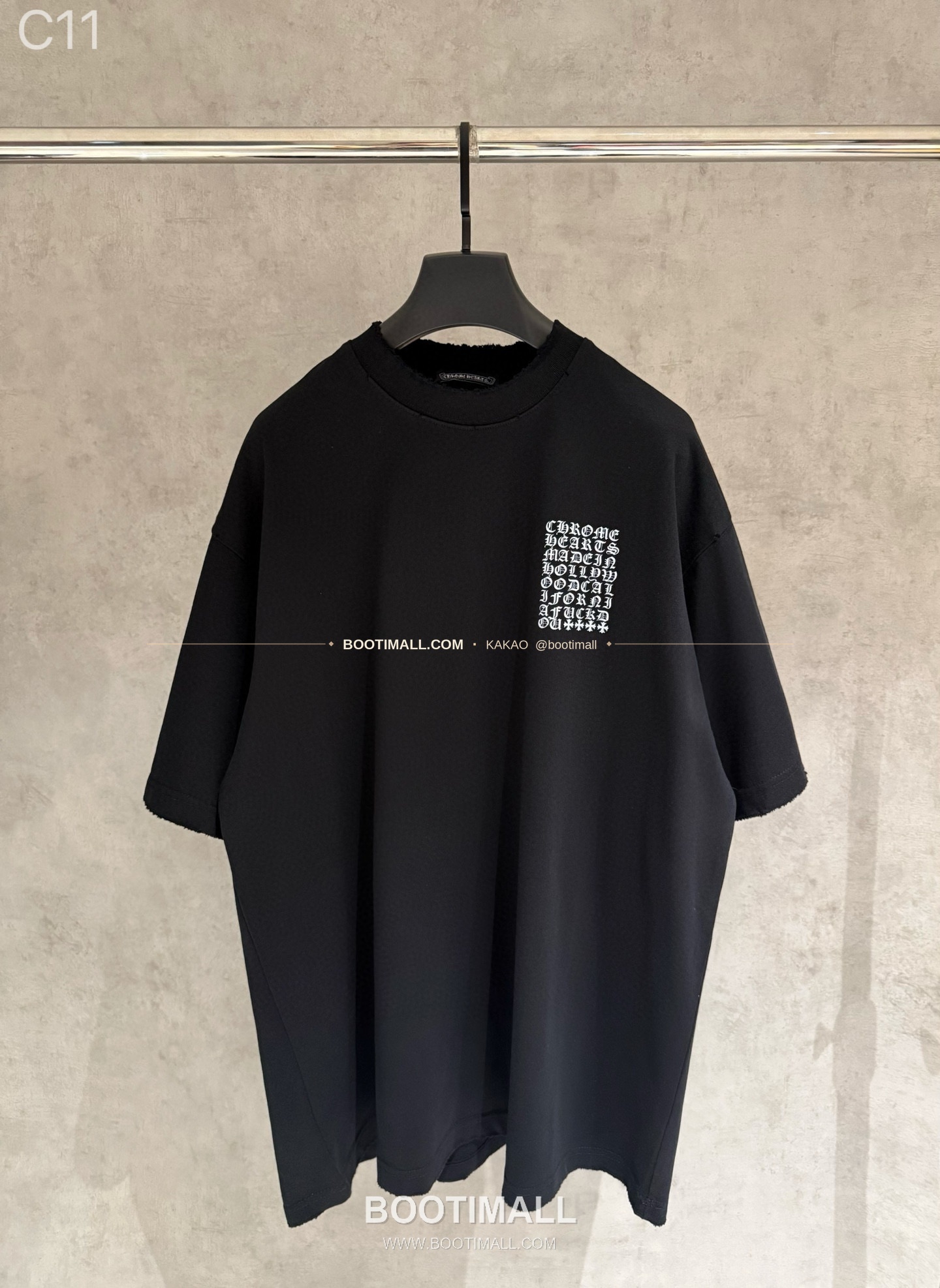 크롬하츠 헤비코튼 프린트 디스트로이드 루즈핏 블랙 반팔 티셔츠 Chrome Hearts Heavy Cotton Printed Distressed Loose Fit Black T-Shirt C11 1
