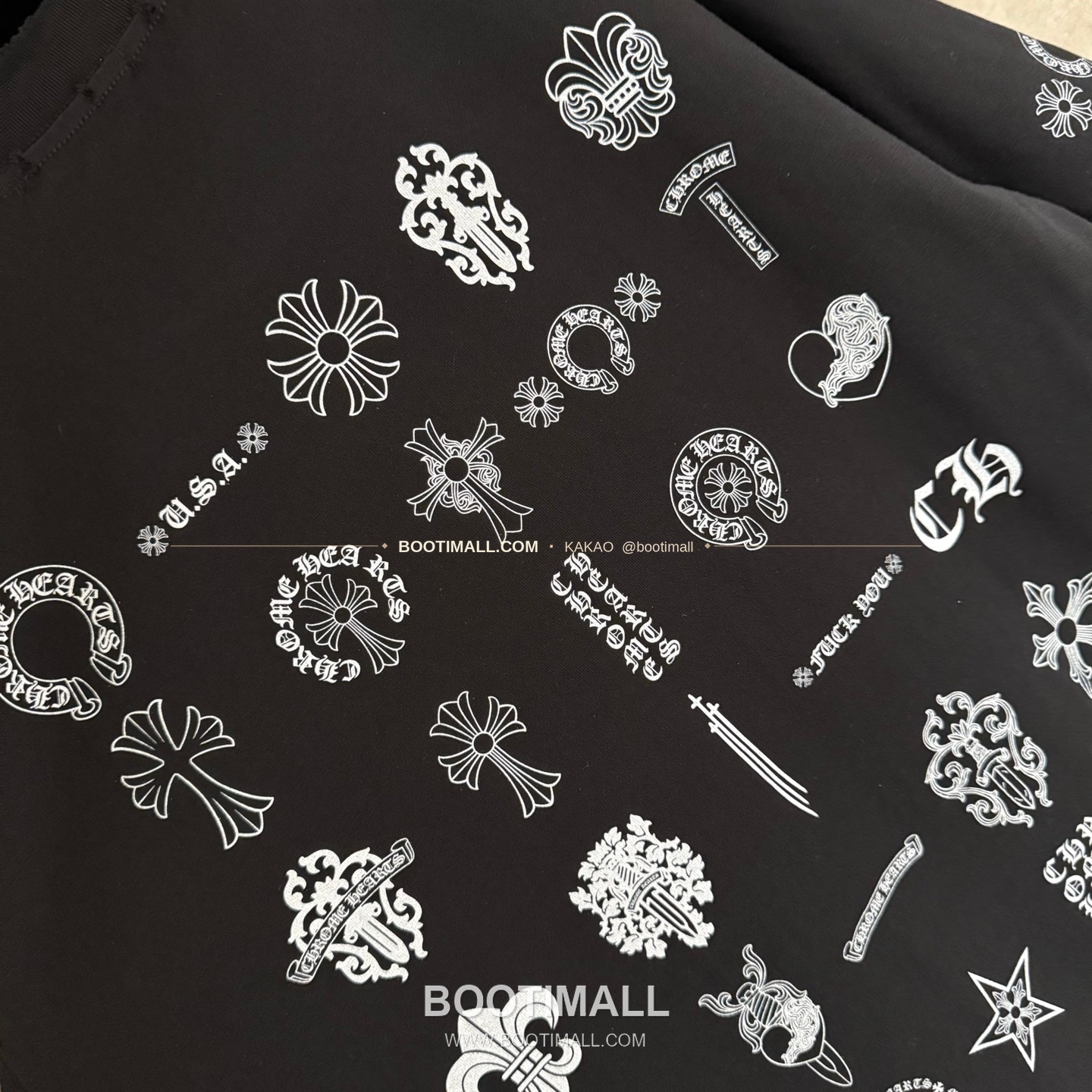 크롬하츠 헤비코튼 프린트 디스트로이드 루즈핏 블랙 반팔 티셔츠 Chrome Hearts Heavy Cotton Printed Distressed Loose Fit Black T-Shirt C11 7