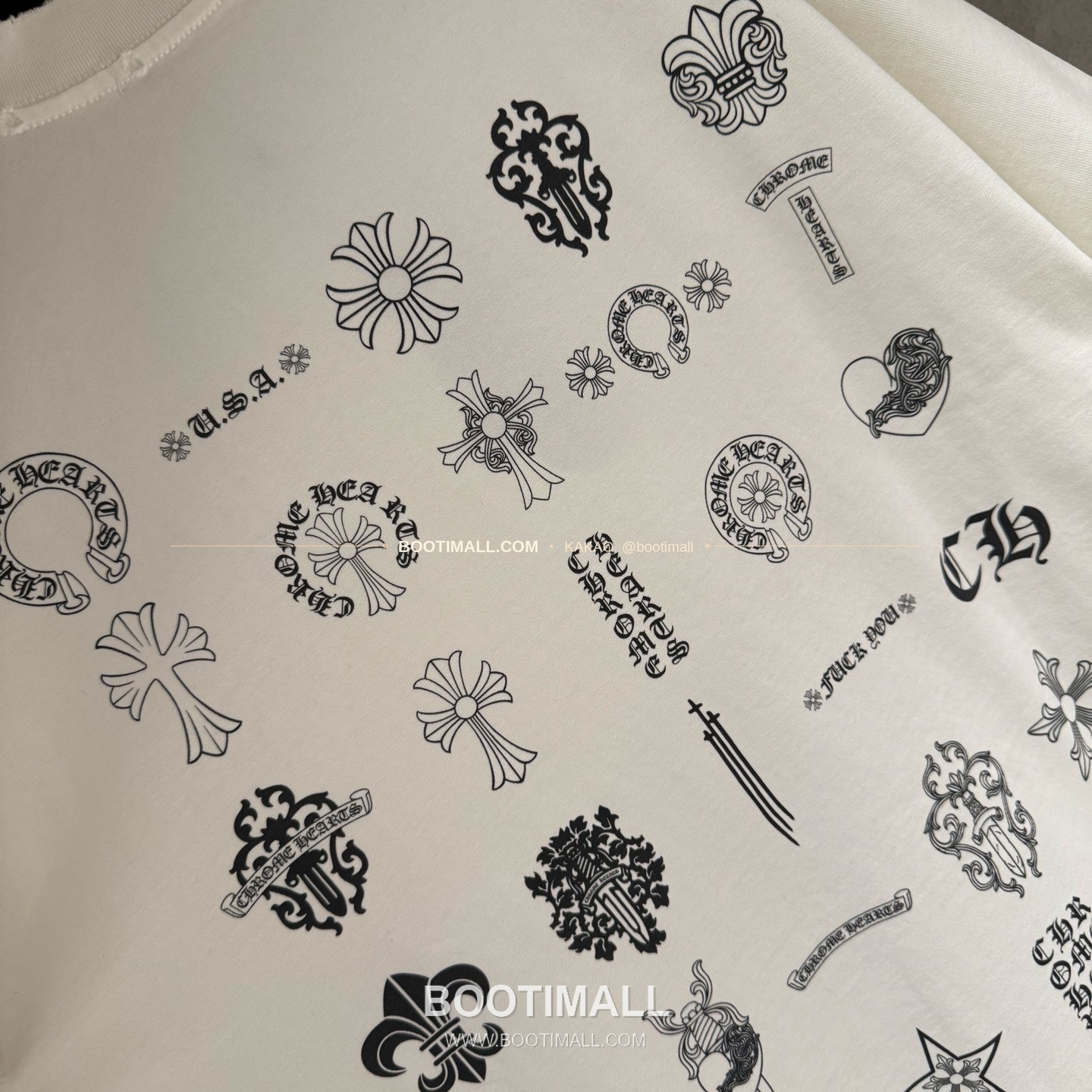 크롬하츠 헤비코튼 프린트 디스트로이드 루즈핏 블랙 반팔 티셔츠 Chrome Hearts Heavy Cotton Printed Distressed Loose Fit Black T-Shirt C11 7