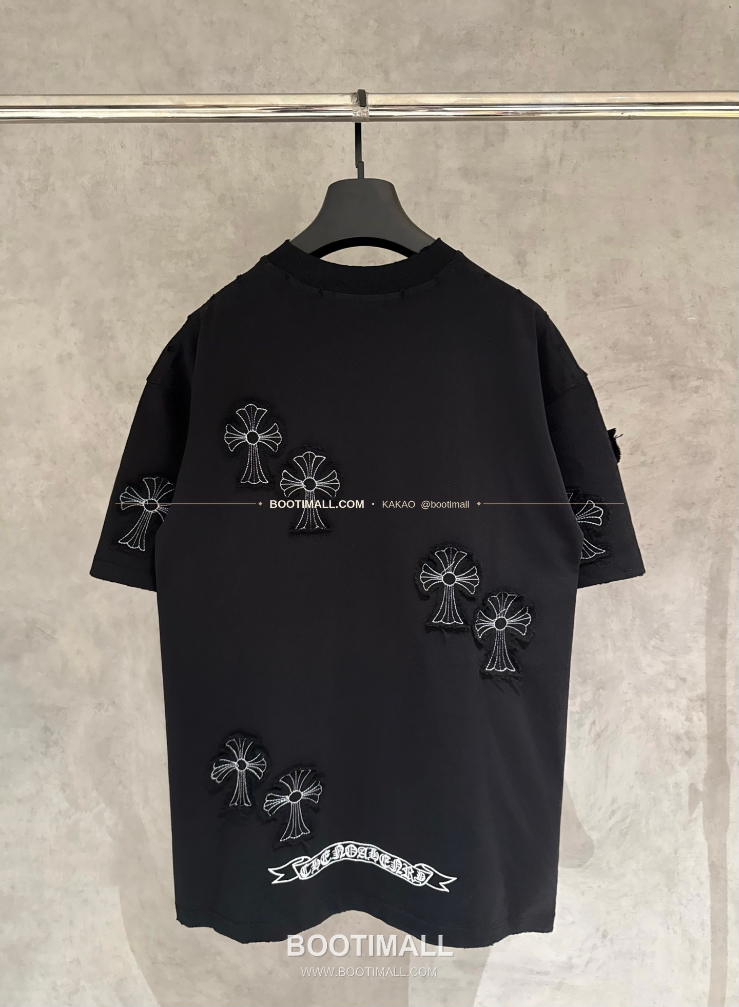 크롬하츠 헤비코튼 자수 디스트로이드 루즈핏 블랙 반팔 티셔츠 Chrome Hearts Heavy Cotton Embroidered Distressed Loose Fit Black T-Shirt K200 2