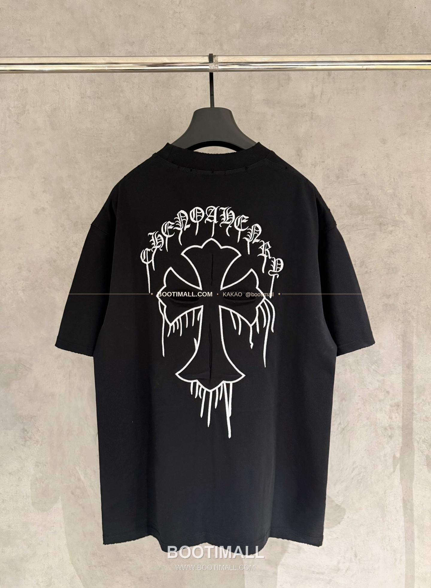크롬하츠 헤비코튼 자수 디스트로이드 루즈핏 블랙 반팔 티셔츠 Chrome Hearts Heavy Cotton Embroidered Distressed Loose Fit Black T-Shirt K210 2