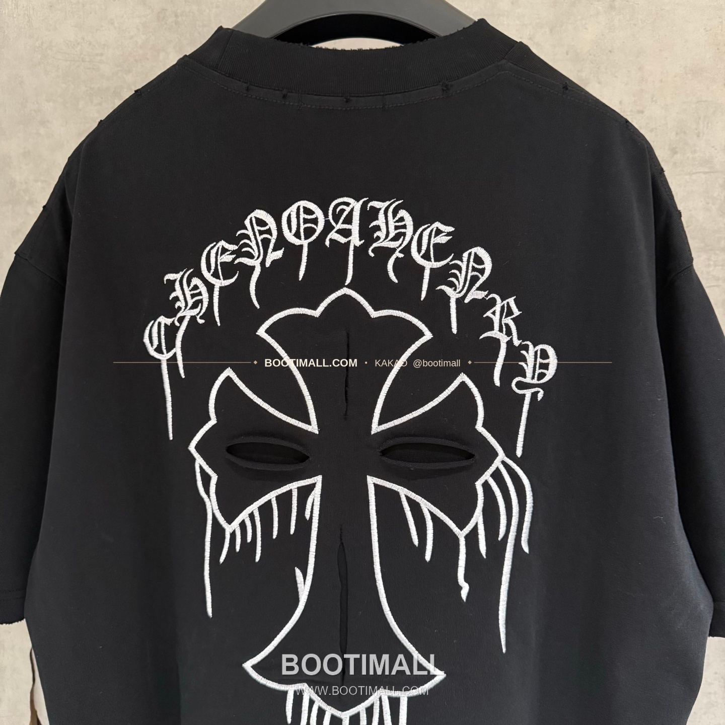 크롬하츠 헤비코튼 자수 디스트로이드 루즈핏 블랙 반팔 티셔츠 Chrome Hearts Heavy Cotton Embroidered Distressed Loose Fit Black T-Shirt K210 4