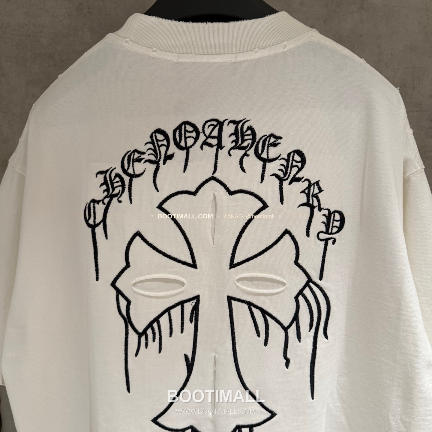 크롬하츠 헤비코튼 자수 디스트로이드 루즈핏 블랙 반팔 티셔츠 Chrome Hearts Heavy Cotton Embroidered Distressed Loose Fit Black T-Shirt K210 4