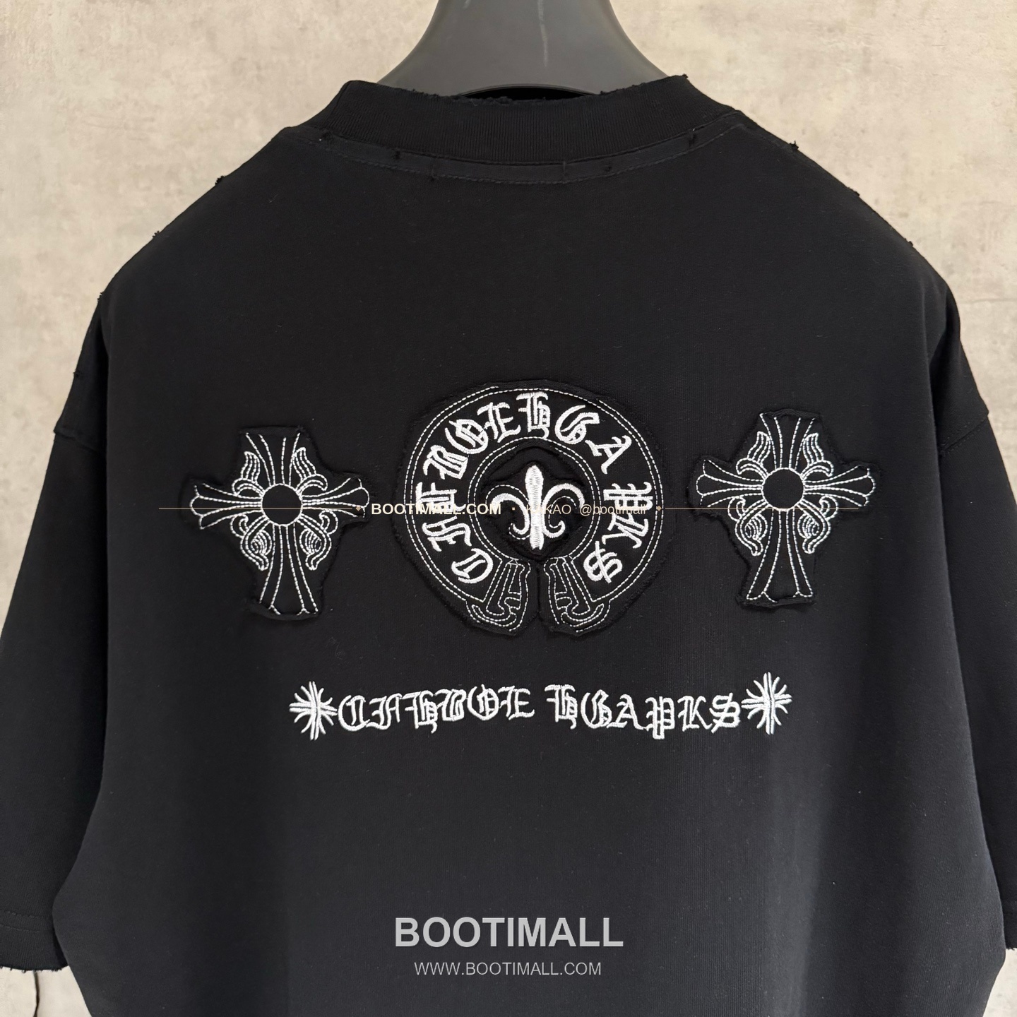 크롬하츠 2026SS 헤비코튼 자수 디스트로이드 루즈핏 블랙 반팔 티셔츠 Chrome Hearts 2026 SS Heavy Cotton Embroidered Distressed Loose Fit Black T-Shirt K216 4