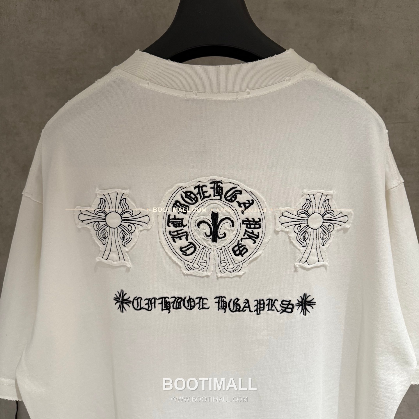 크롬하츠 2026SS 헤비코튼 자수 디스트로이드 루즈핏 블랙 반팔 티셔츠 Chrome Hearts 2026 SS Heavy Cotton Embroidered Distressed Loose Fit Black T-Shirt K216 4