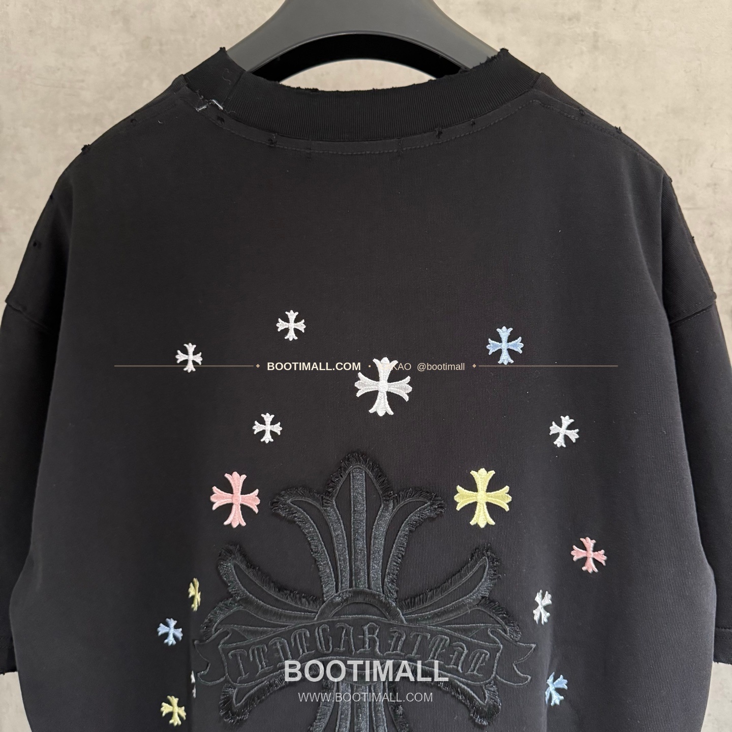 크롬하츠 2026SS 헤비코튼 자수 디스트로이드 루즈핏 블랙 반팔 티셔츠 Chrome Hearts 2026 SS Heavy Cotton Embroidered Distressed Loose Fit Black T-Shirt K192 4